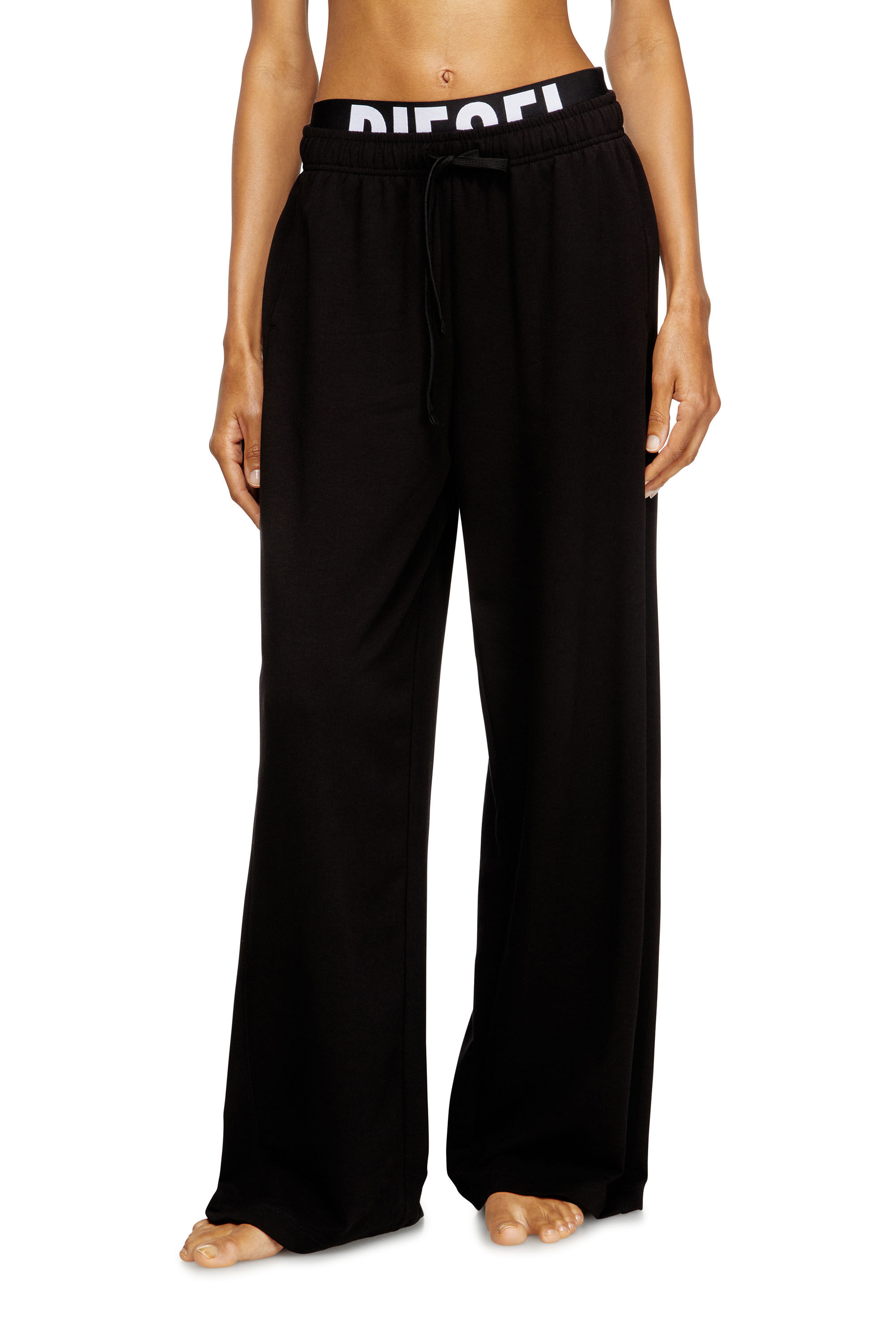 Diesel - LESLIE-D-POP, Woman's Cotton terry sweatpants with logo waistband in Black - 3