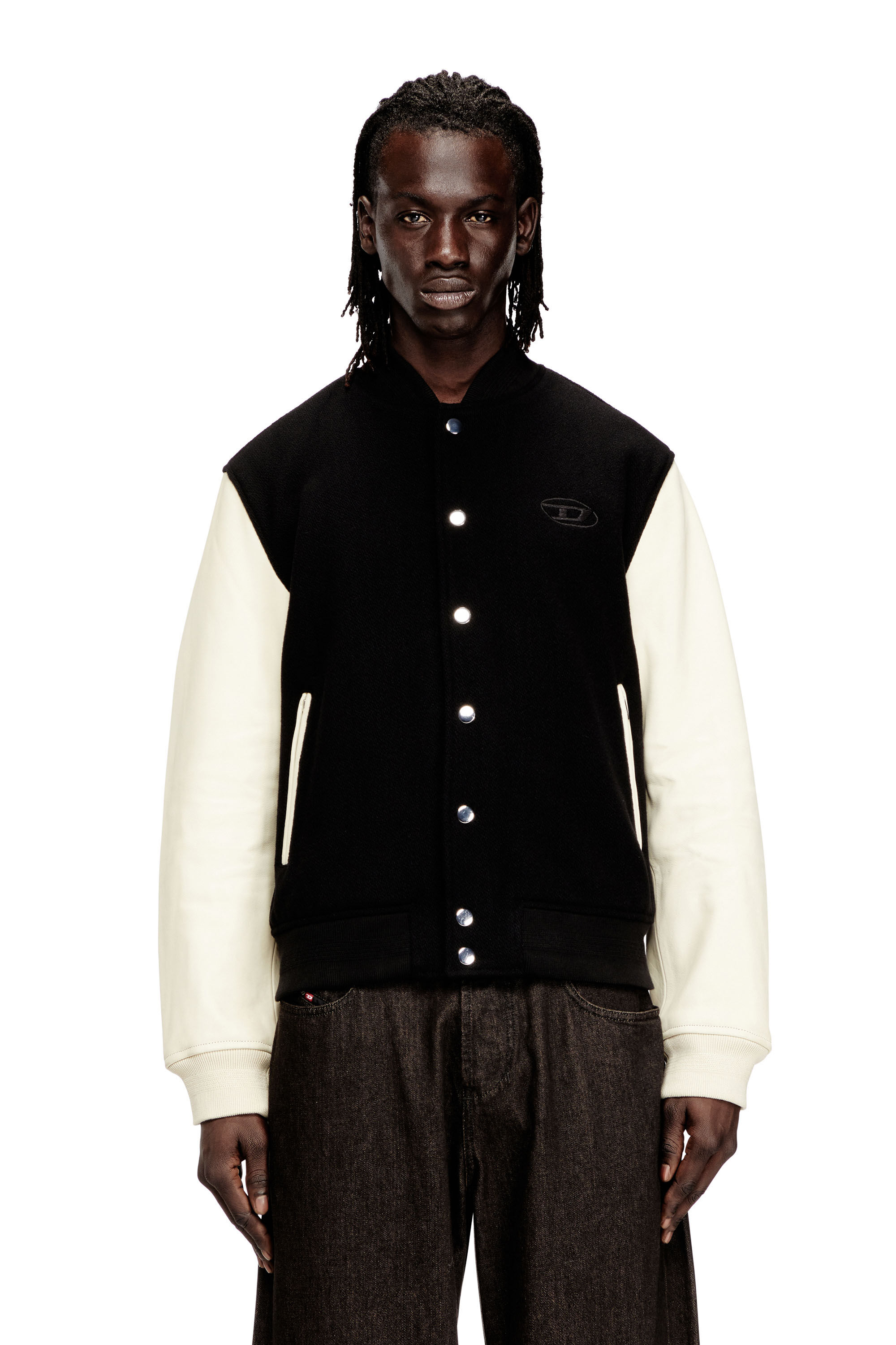 Diesel - L-ARRY-WRD, Man's Bomber jacket in wool blend and leather in null - 3