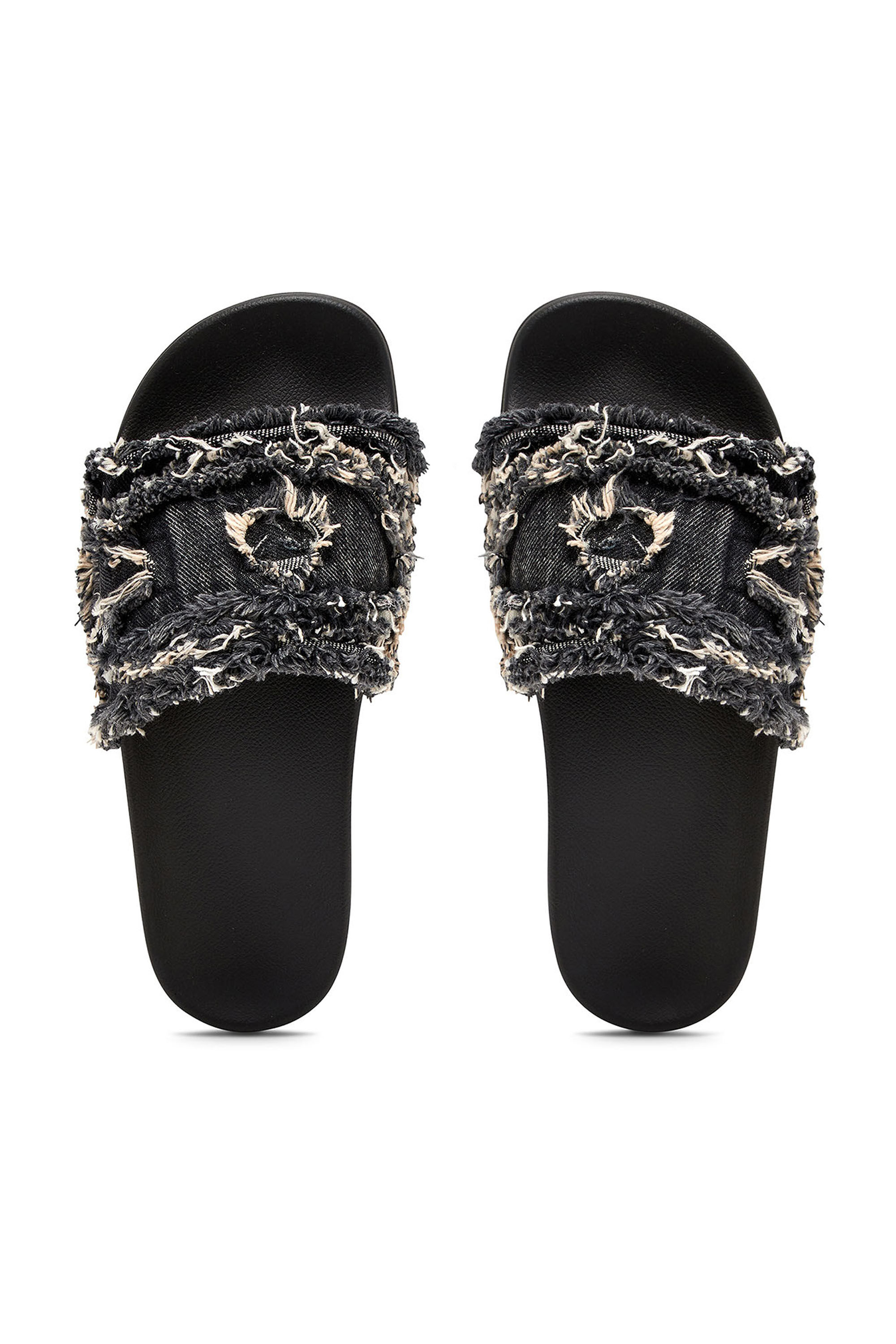 Diesel - SA-SLIDE D DENIM, Woman's Sa-Slide D-Fringed denim slides in Black - 4