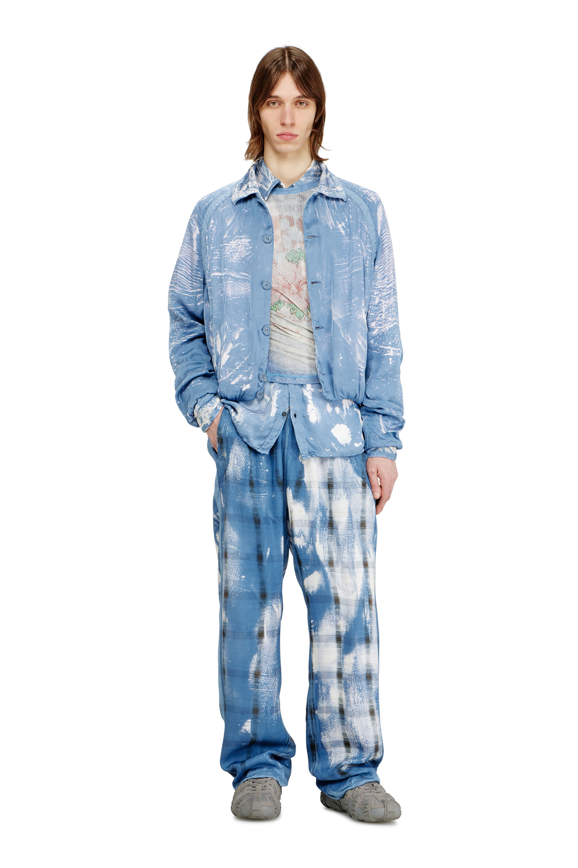 Diesel - J-ORION-PLAIN, Man's Shirt-collar jacket with X-ray effect in Light Blue - 1
