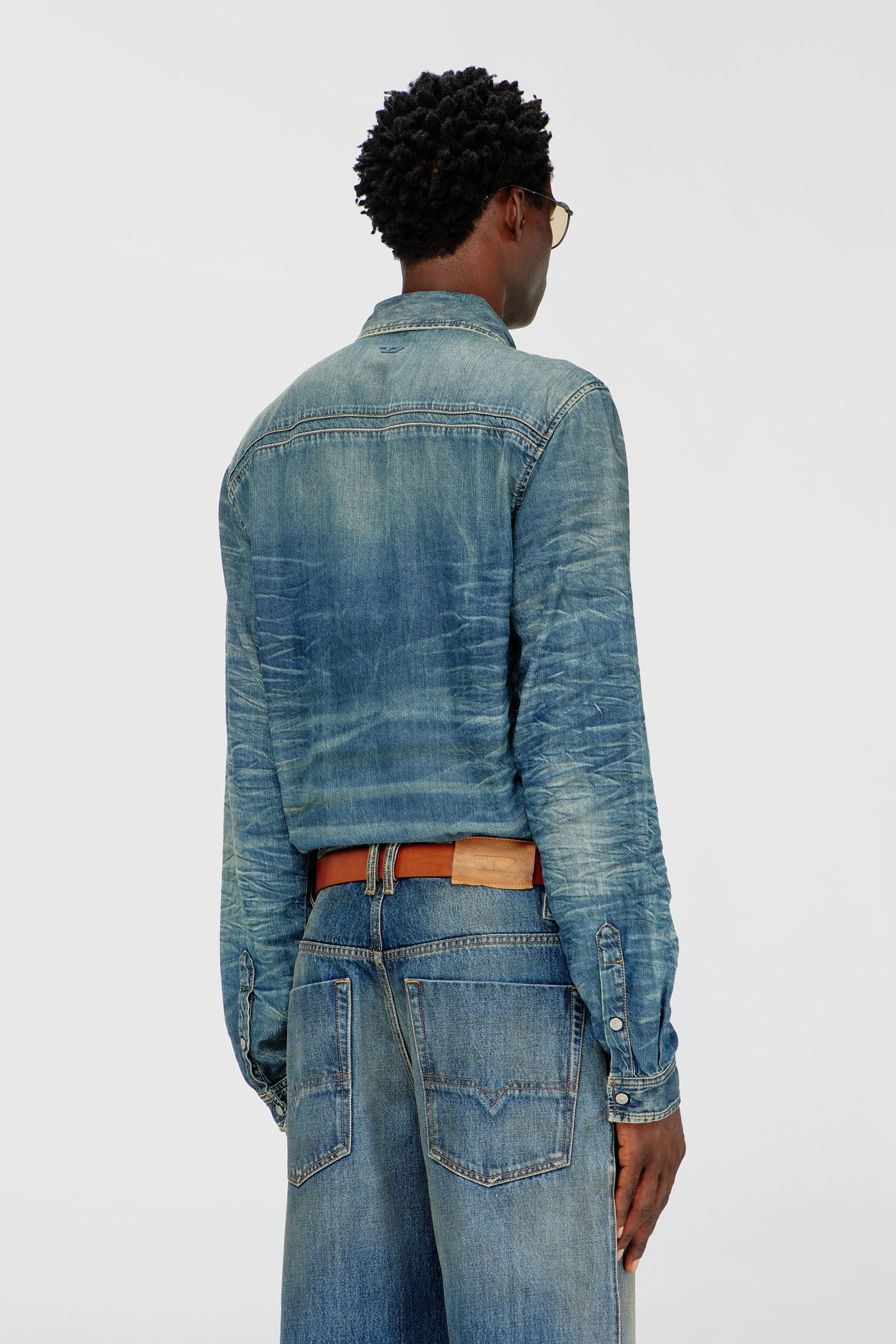 Diesel - D-SYNAR-FSJ4, Man's Shirt in dirty-effect creased denim in null - 4