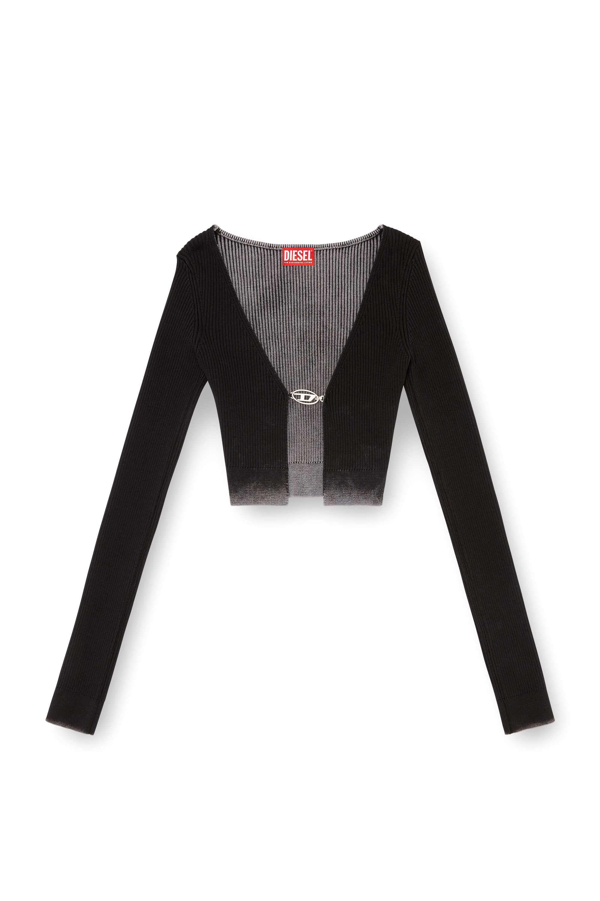 Diesel - M-LATINA, Woman's Cropped cardigan in faded ribbed knit in Black - 2
