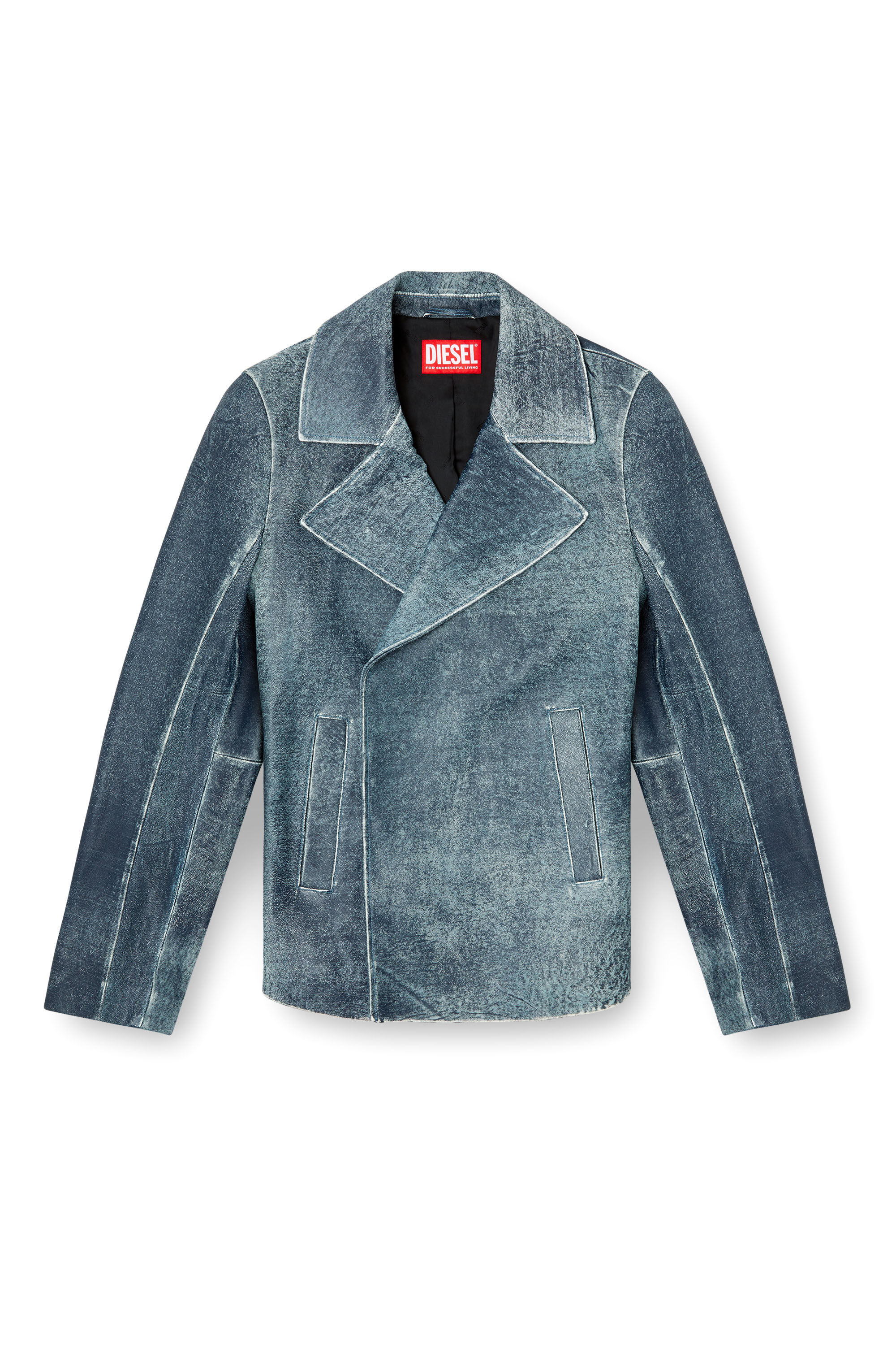 Diesel - L-WERNER, Man's Jacket in denim-treated leather in Dark Blue - 2