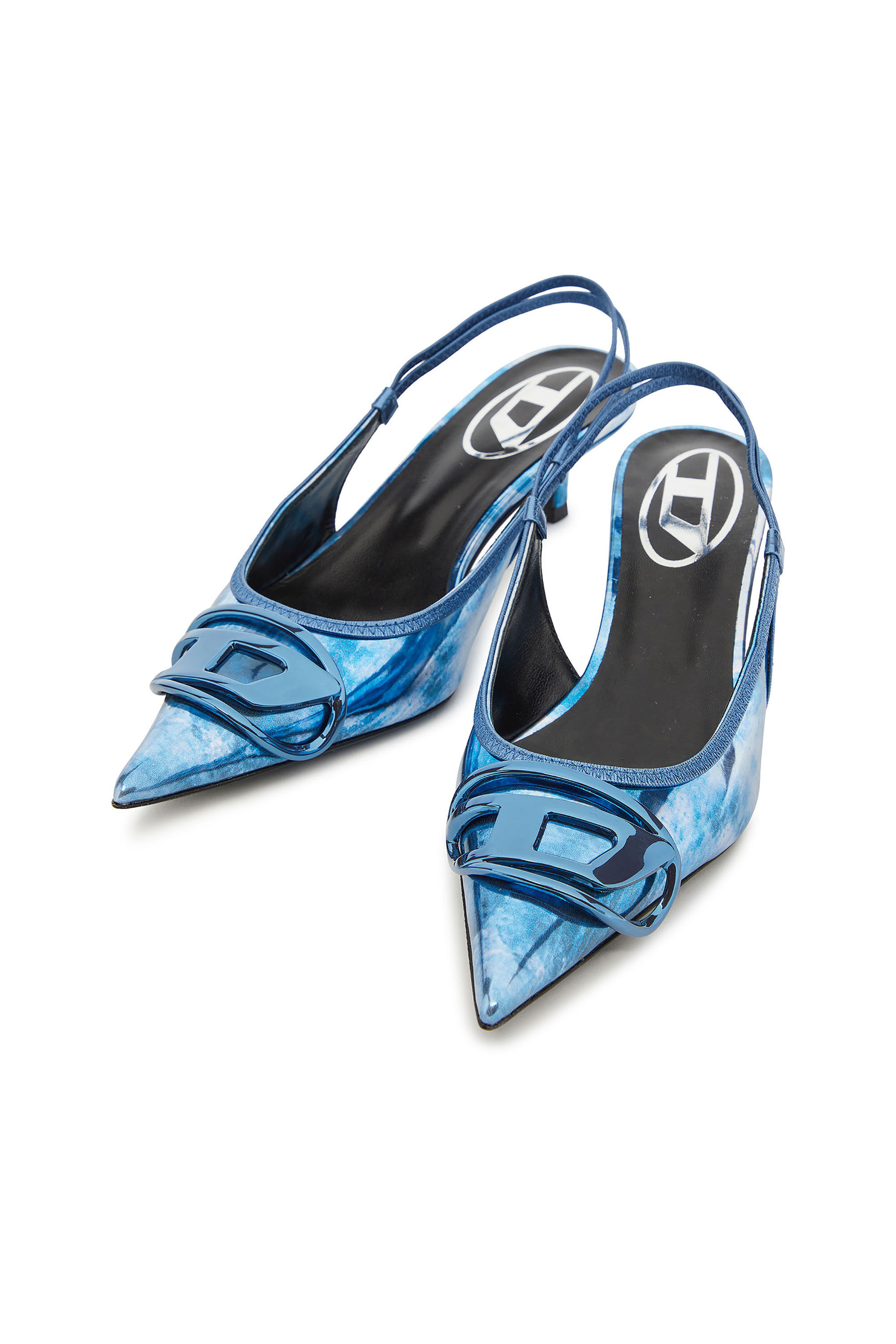 Diesel - D-VENUS SB 40, Woman's Two-tone metallic slingback pumps in Blue - 4