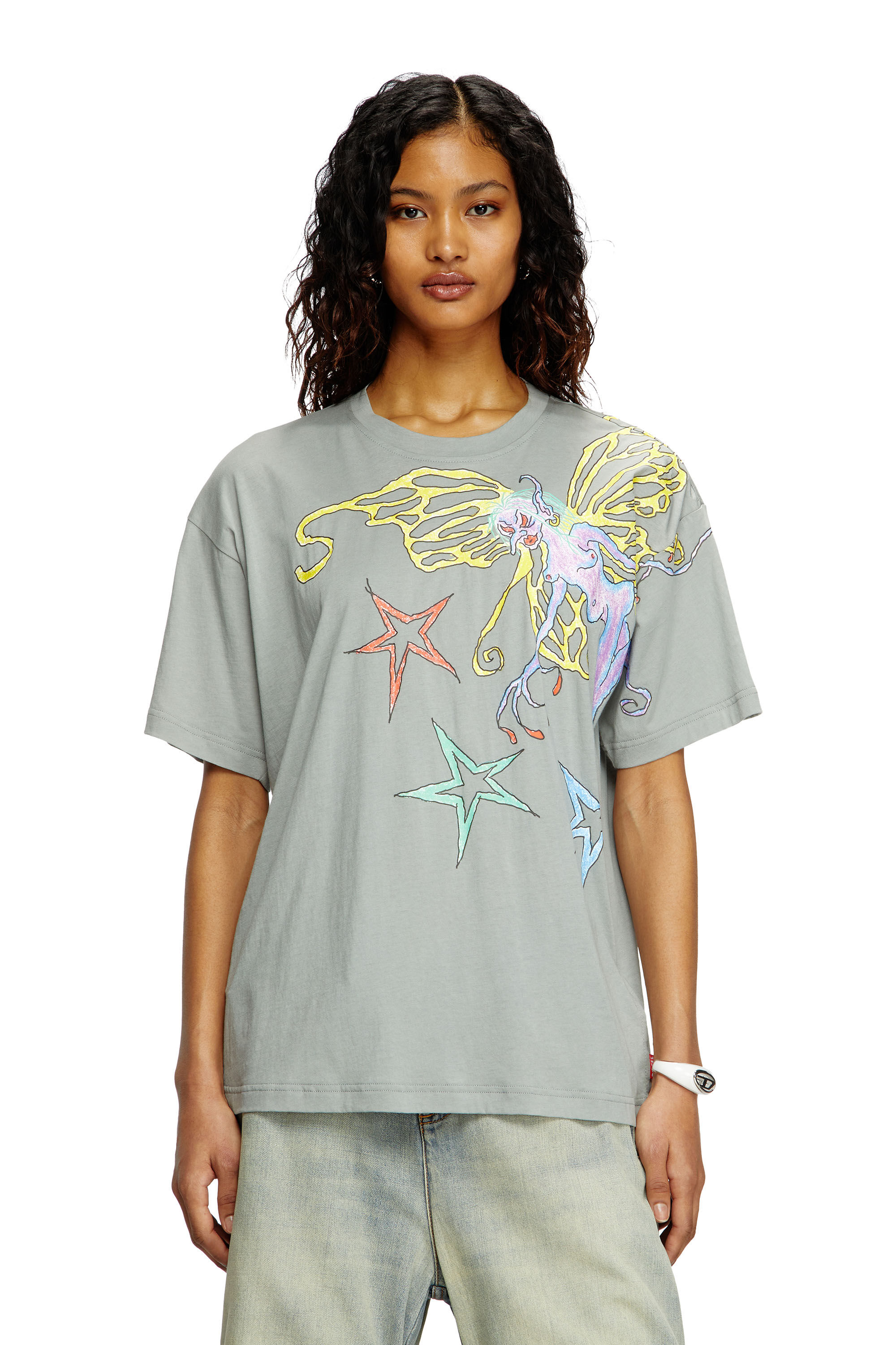 Diesel - T-BUXT-Q1, Woman's T-shirt with graphic print in Light Grey - 3