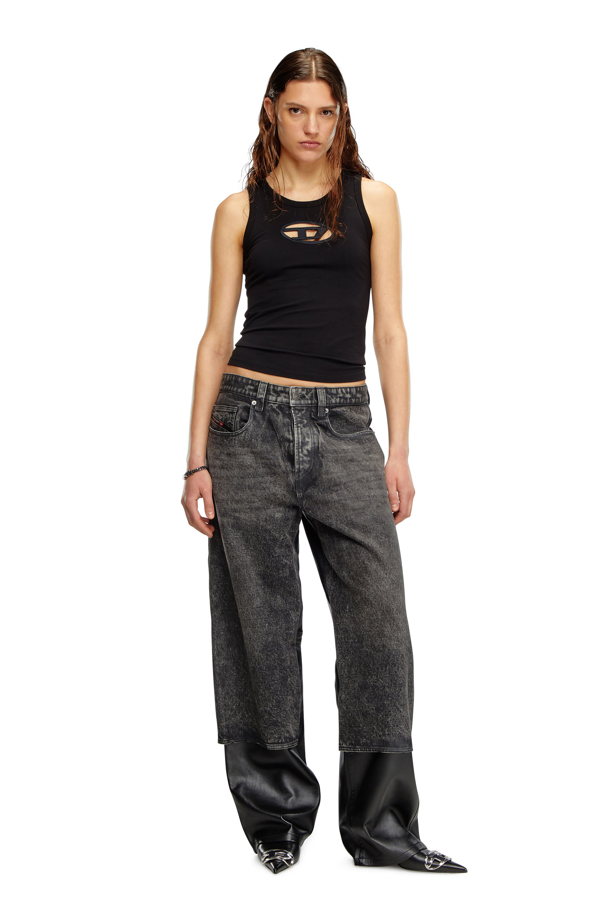 Diesel - T-LYNYS-OD, Woman's Tank top with cut-out Oval D logo in Black - 1
