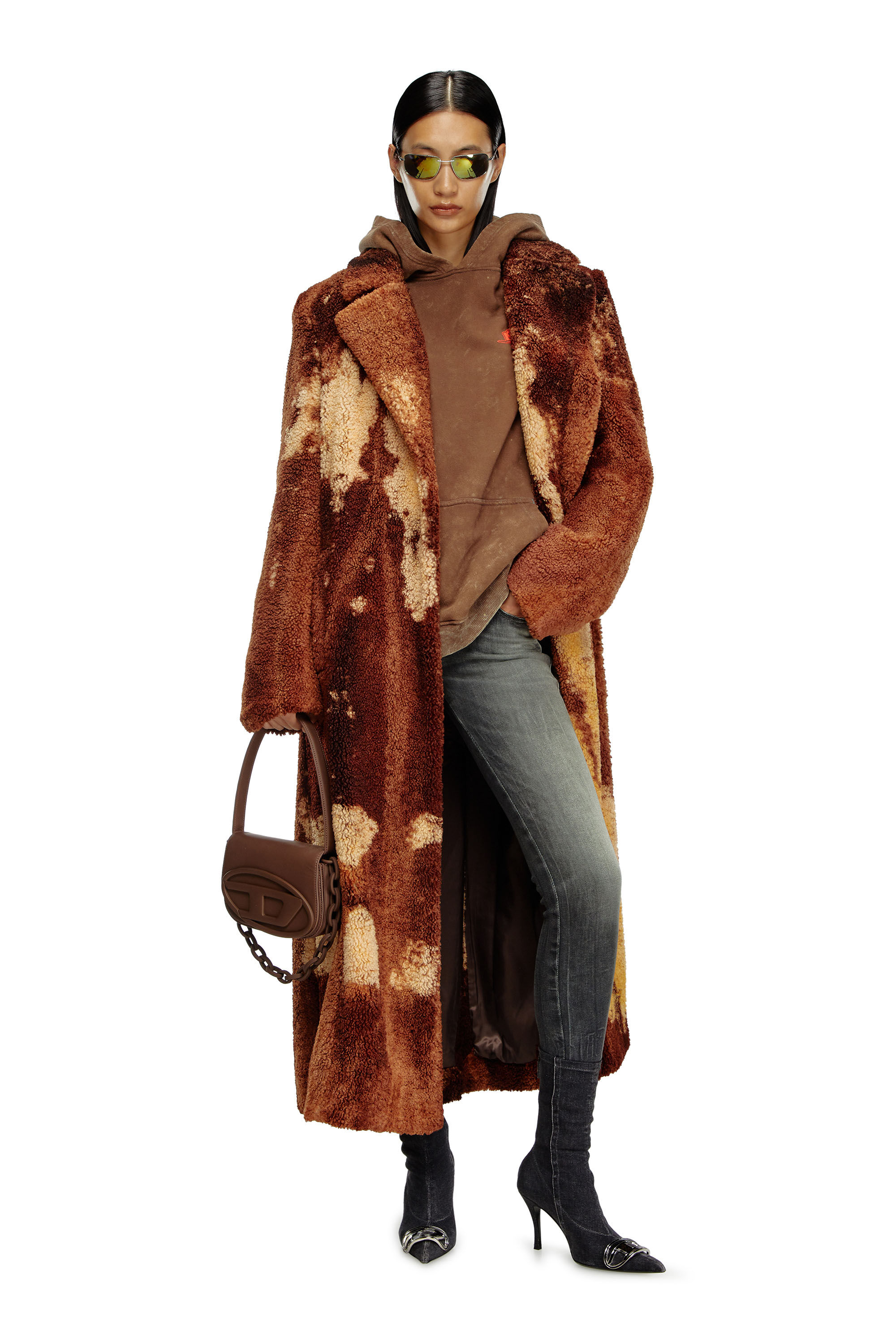 Diesel - W-ILLOW, Woman's Long coat in treated teddy fleece in Brown - 3