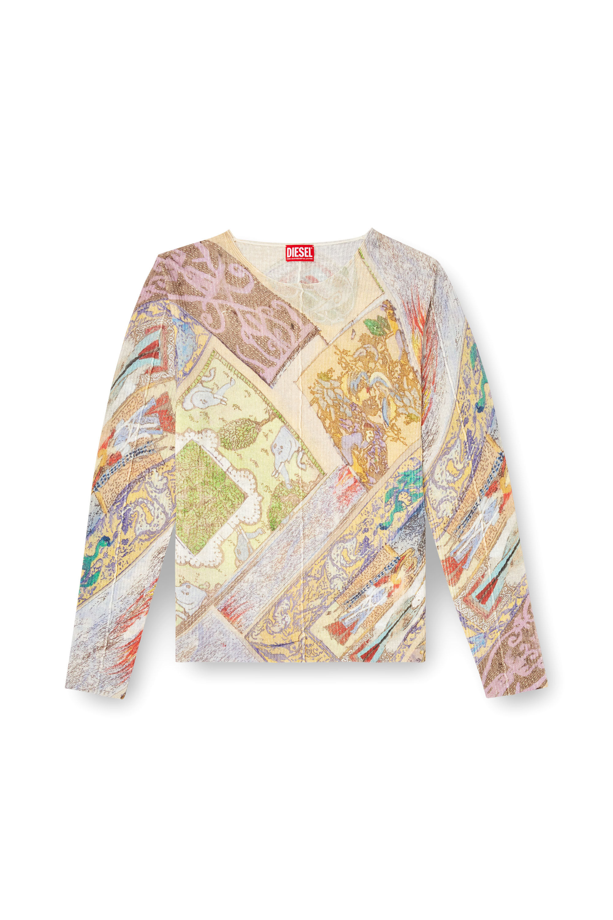 Diesel - K-RENTON, Man's Linen jumper with medieval print in Beige/Yellow - 2