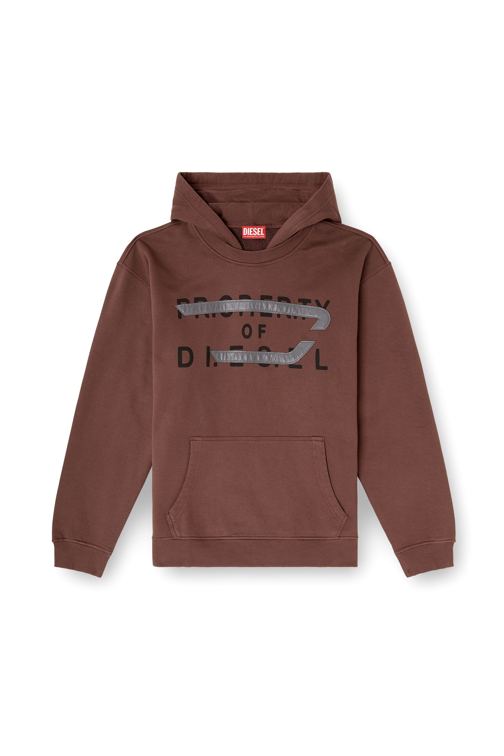 Diesel - S-NORMAN-HOOD, Man's Cotton hoodie with D appliqué in Brown - 2