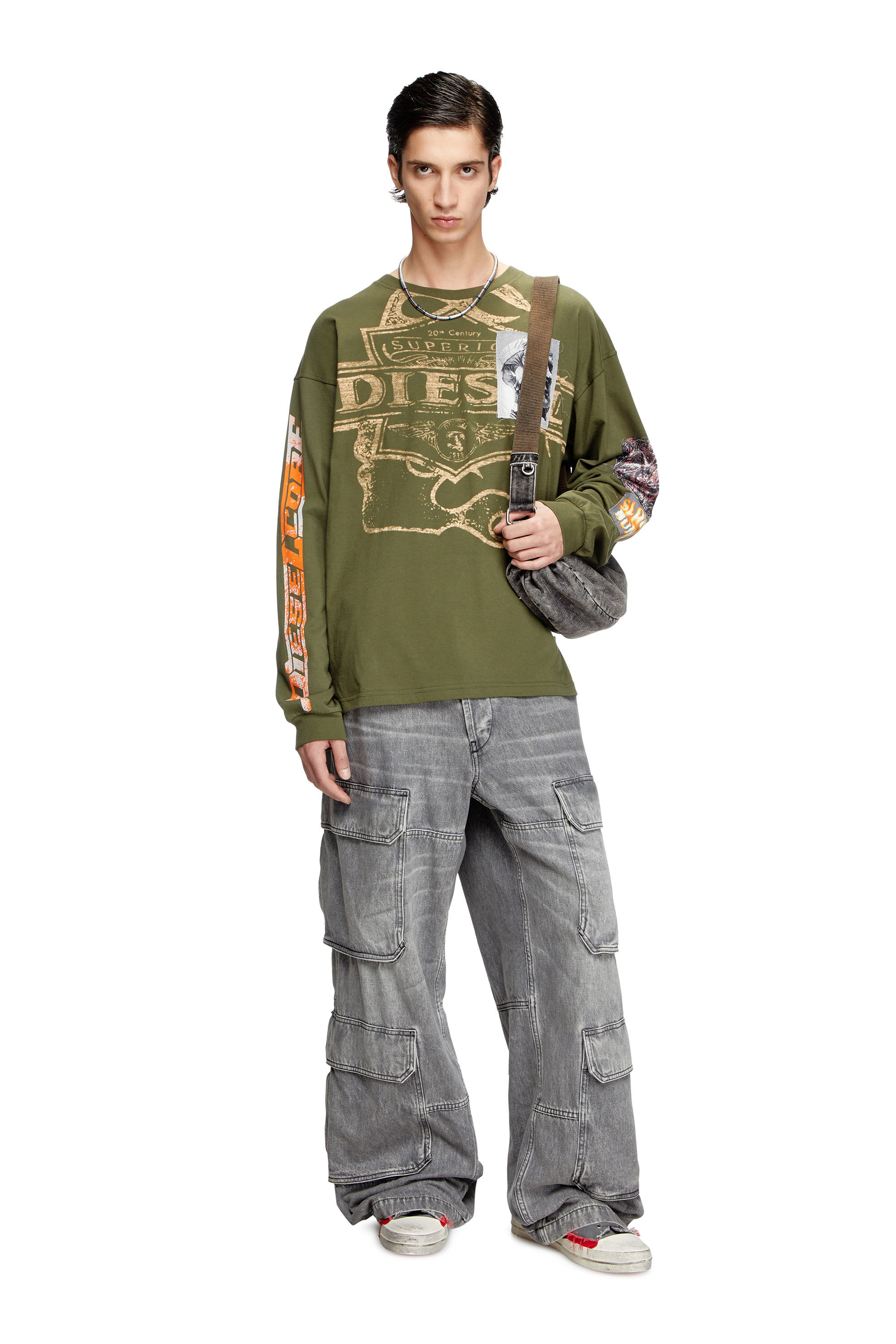 関税込【DIESEL】Just Slits X85 short sleeve T-shirt★Green DIESEL T-JUST-SLITS-X85 - T-shirt