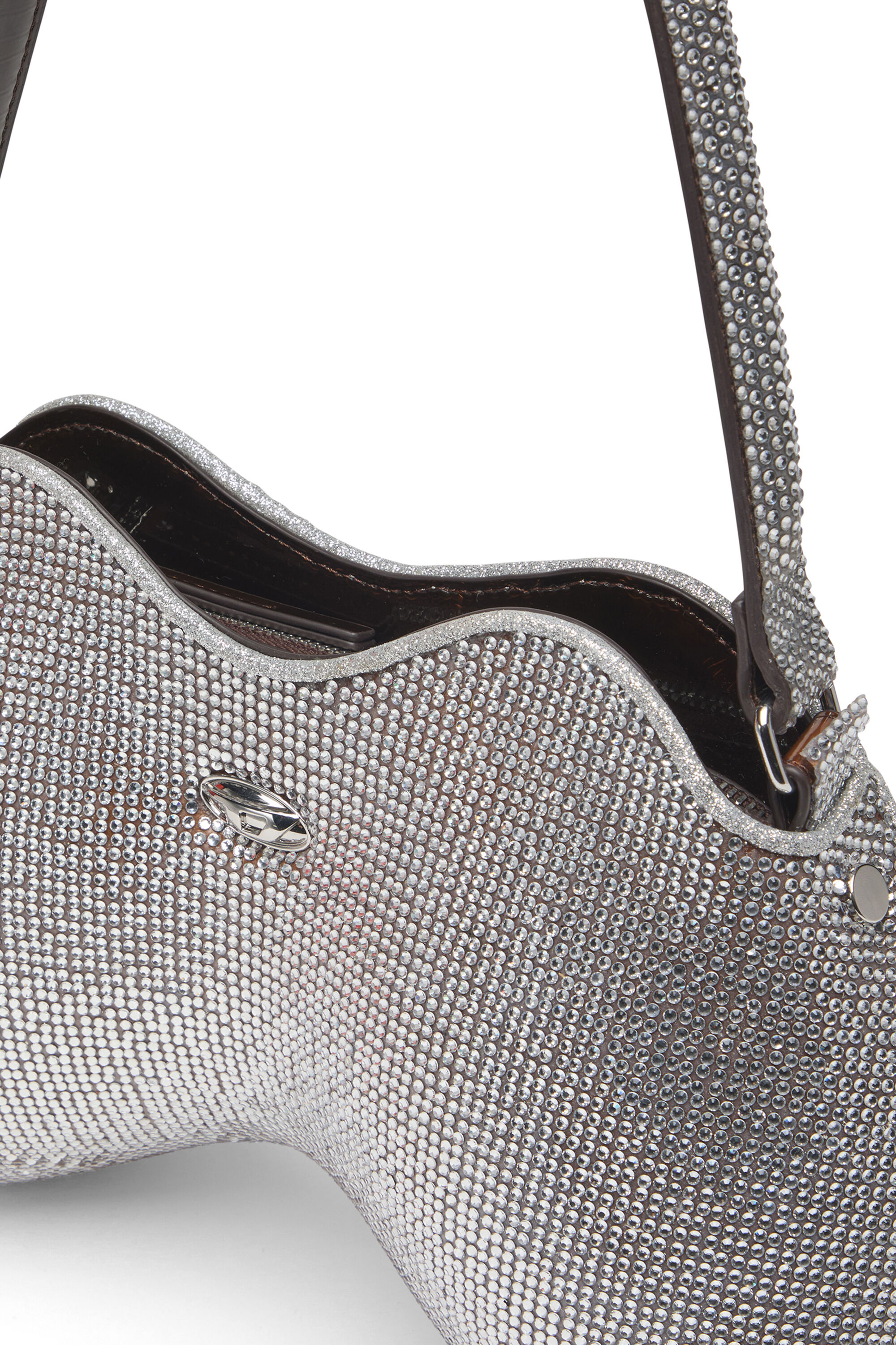 Diesel - DOUBLE-D SHOULDER, Woman's Double-D-Shoulder bag with all-over crystals in Silver - 5