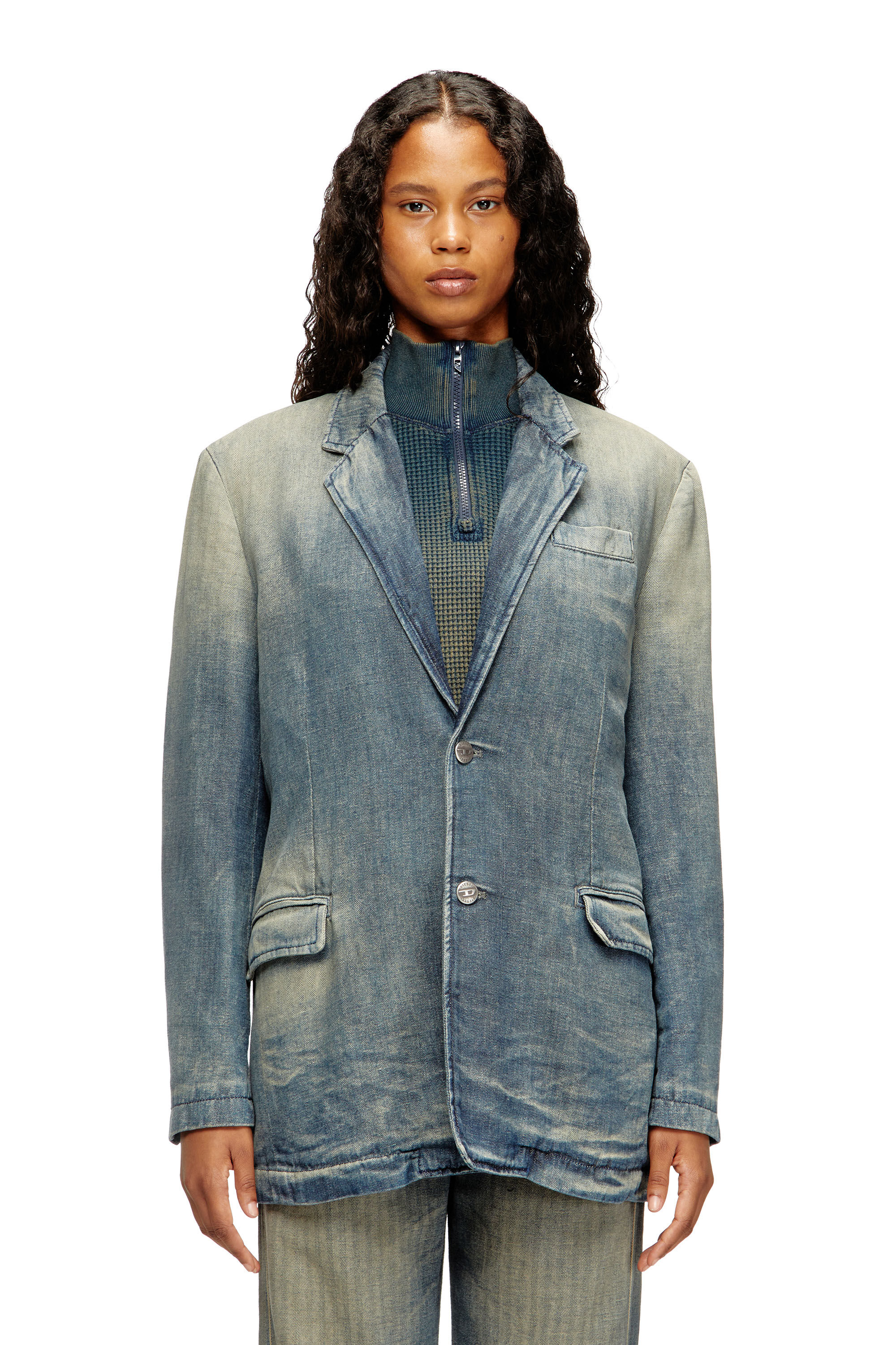 Diesel - D-REGER-D, Unisex's Blazer in dirt-effect herringbone denim in Grey/Blue - 6