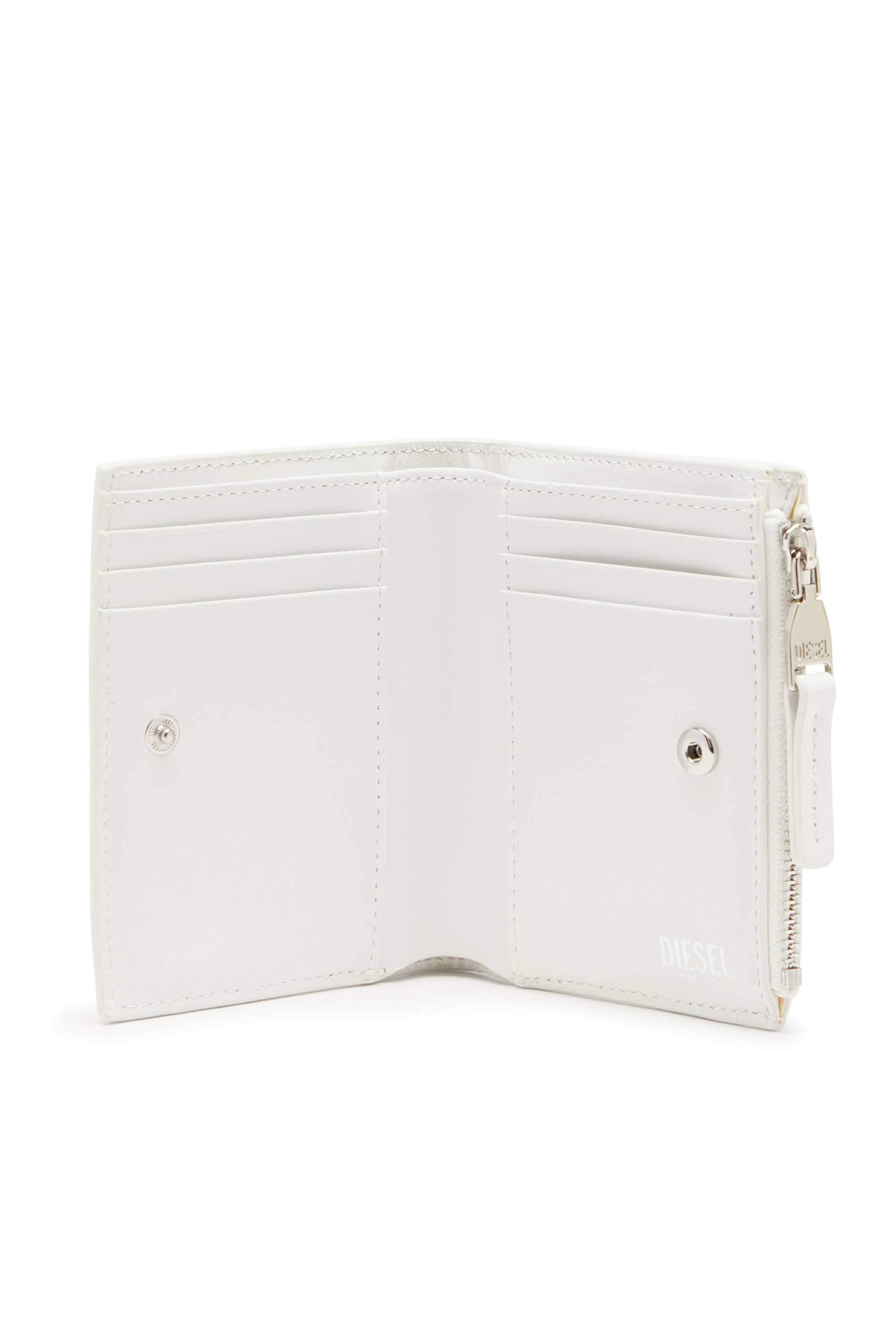 DIESEL☆ Small leather wallet with logo plaque ホワイト Diesel Small Leather Wallet With Logo Plaque In White | ModeSens