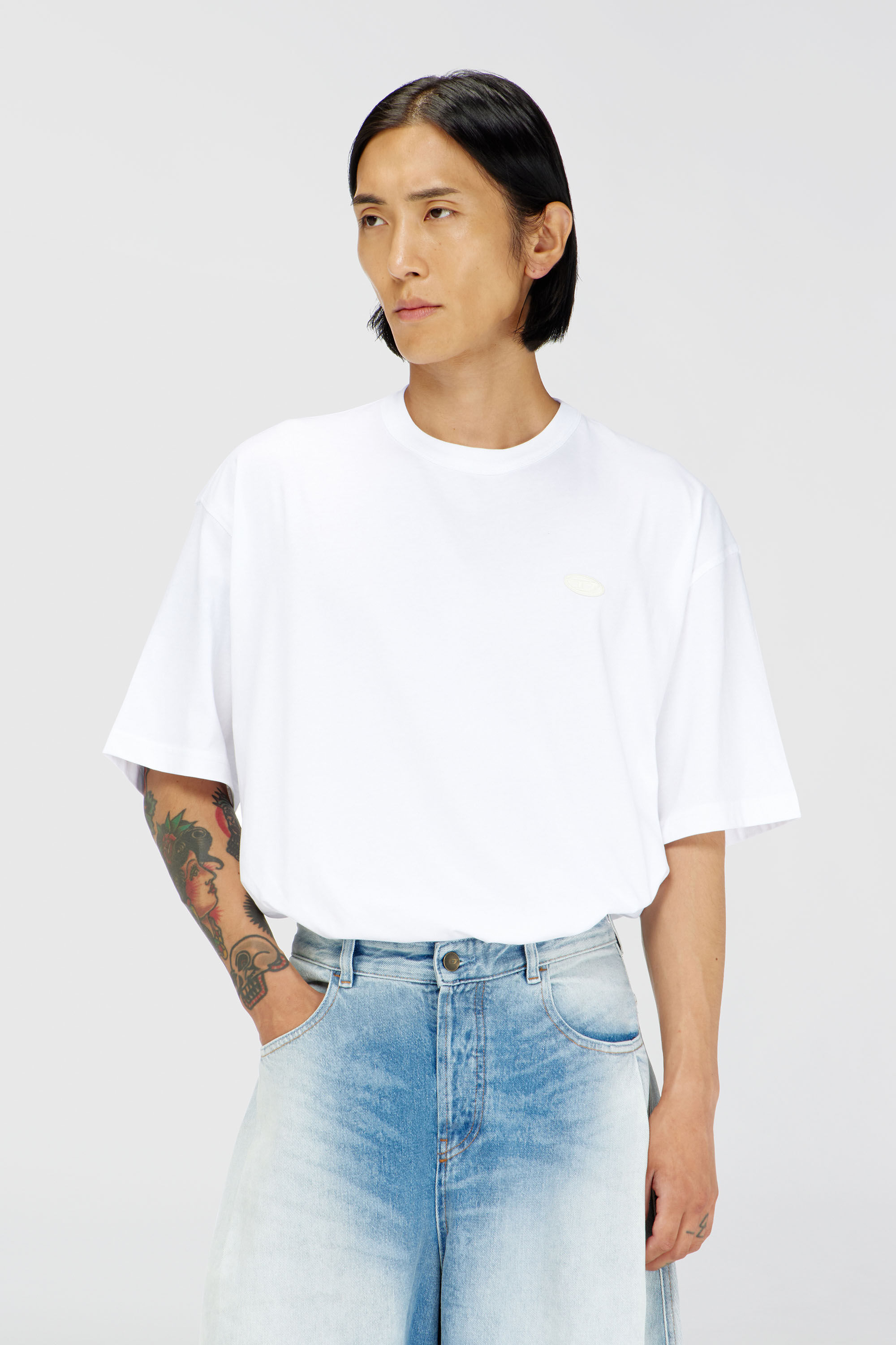 Diesel - T-WASH-MOON-T92, Man's Cotton T-shirt with Oval D logo and graphic in White - 3
