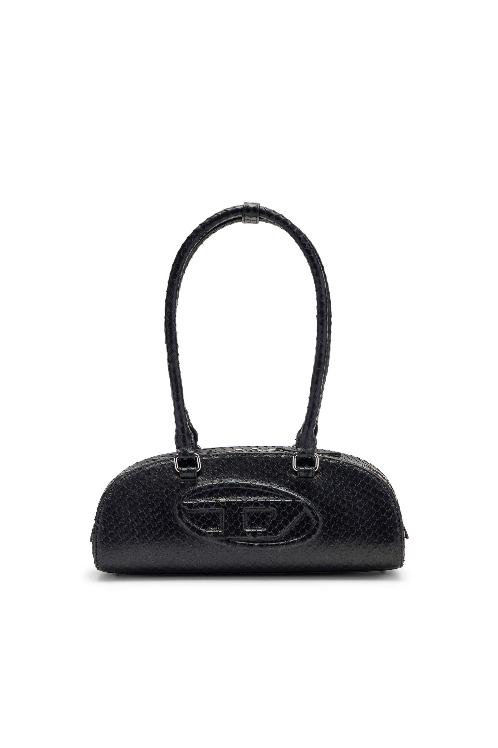 Diesel - 1DR DOME SHOULDER EW, Woman's 1DR Dome-Elongated bowling bag in snake-effect leather in Black - 2