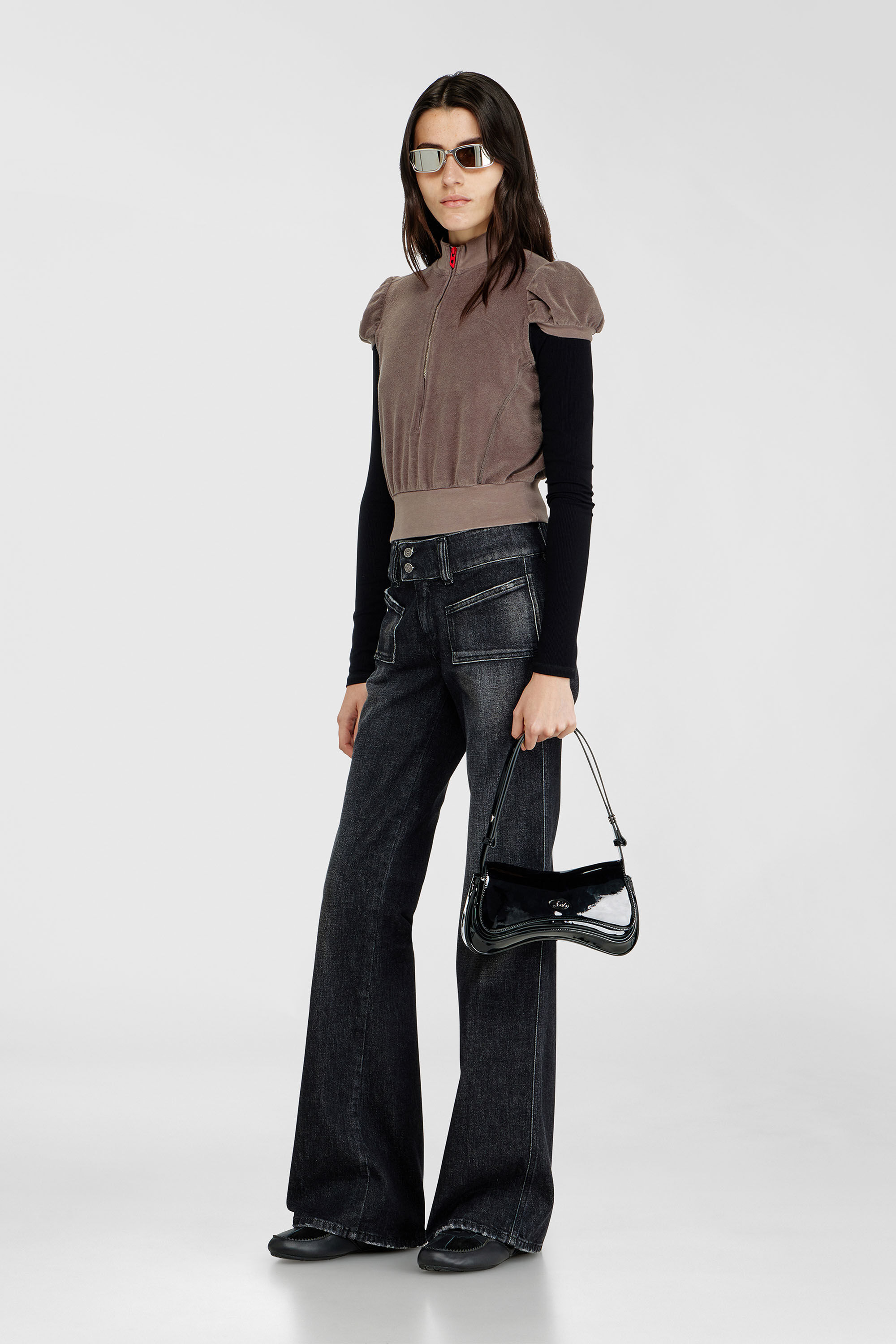 Diesel - D-MILE BALLERINA LACE UP W, Woman's D-Mile - Lace-up ballerina flats in leather and mesh in Black - 6