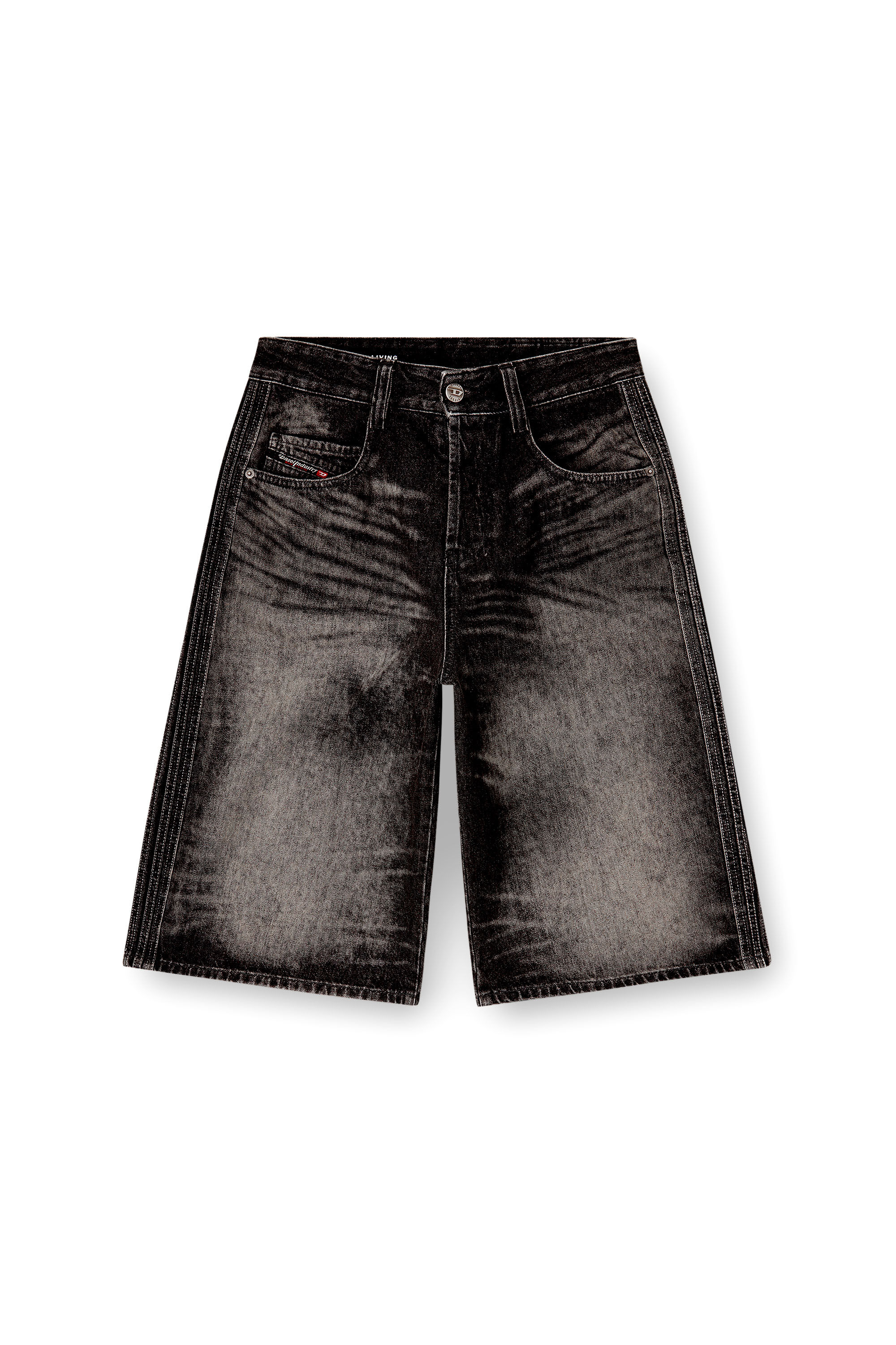 Diesel - D-ENIM-M-SHORT-S, Unisex's Long bermuda shorts in treated cotton-hemp denim in Black - 6