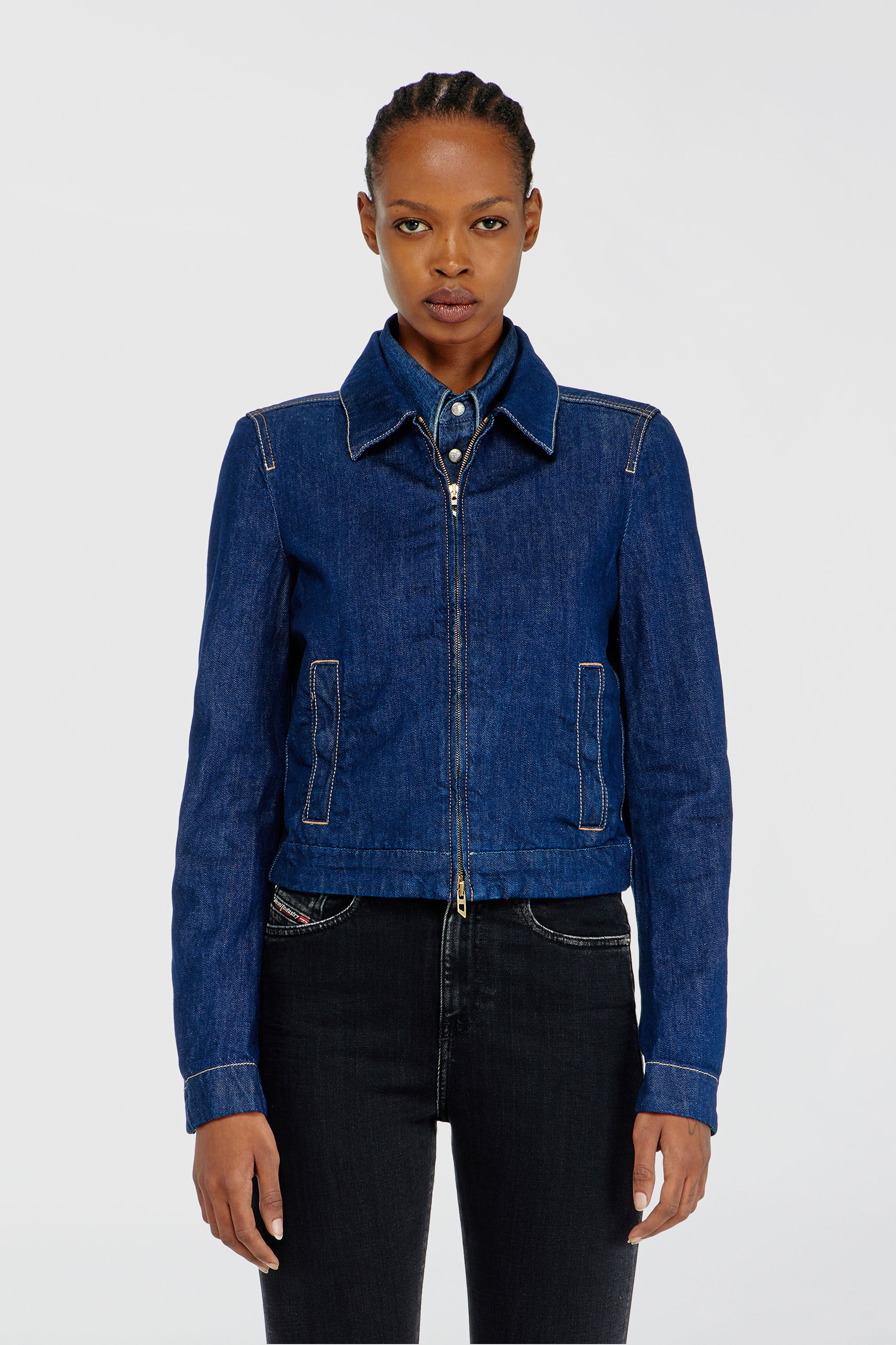 Diesel - DE-CORB, Woman's Coach jacket in rinse denim in Dark Blue - 3