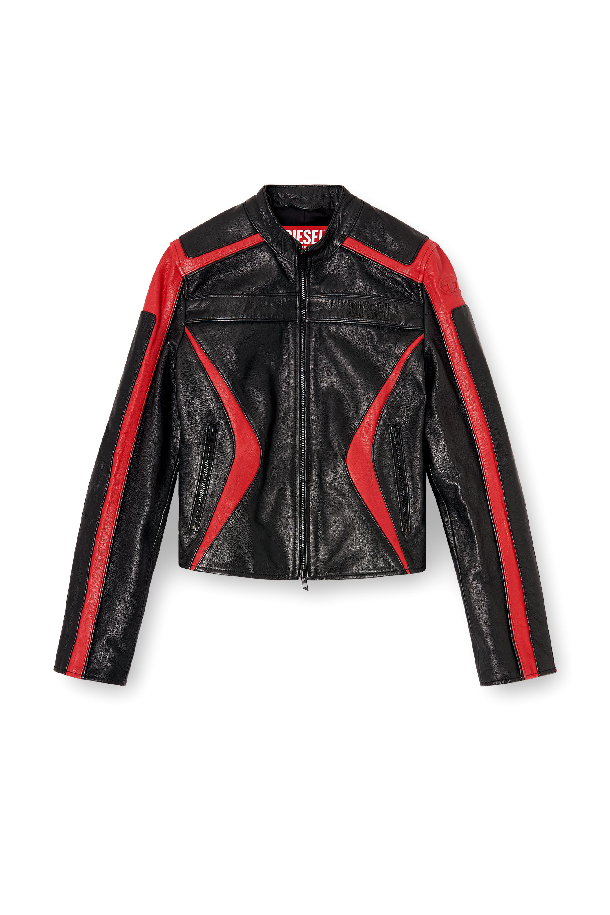 Diesel - L-OVABLE, Woman's Biker jacket in colour-block leather in null - 2