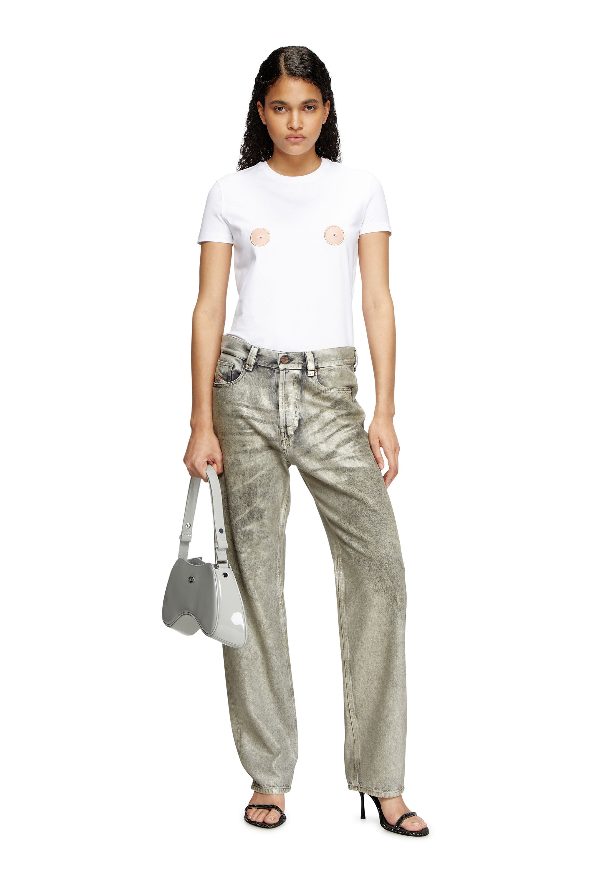 Diesel - T-SLAX-Q1, Woman's T-shirt with nipple-effect patches in White - 1