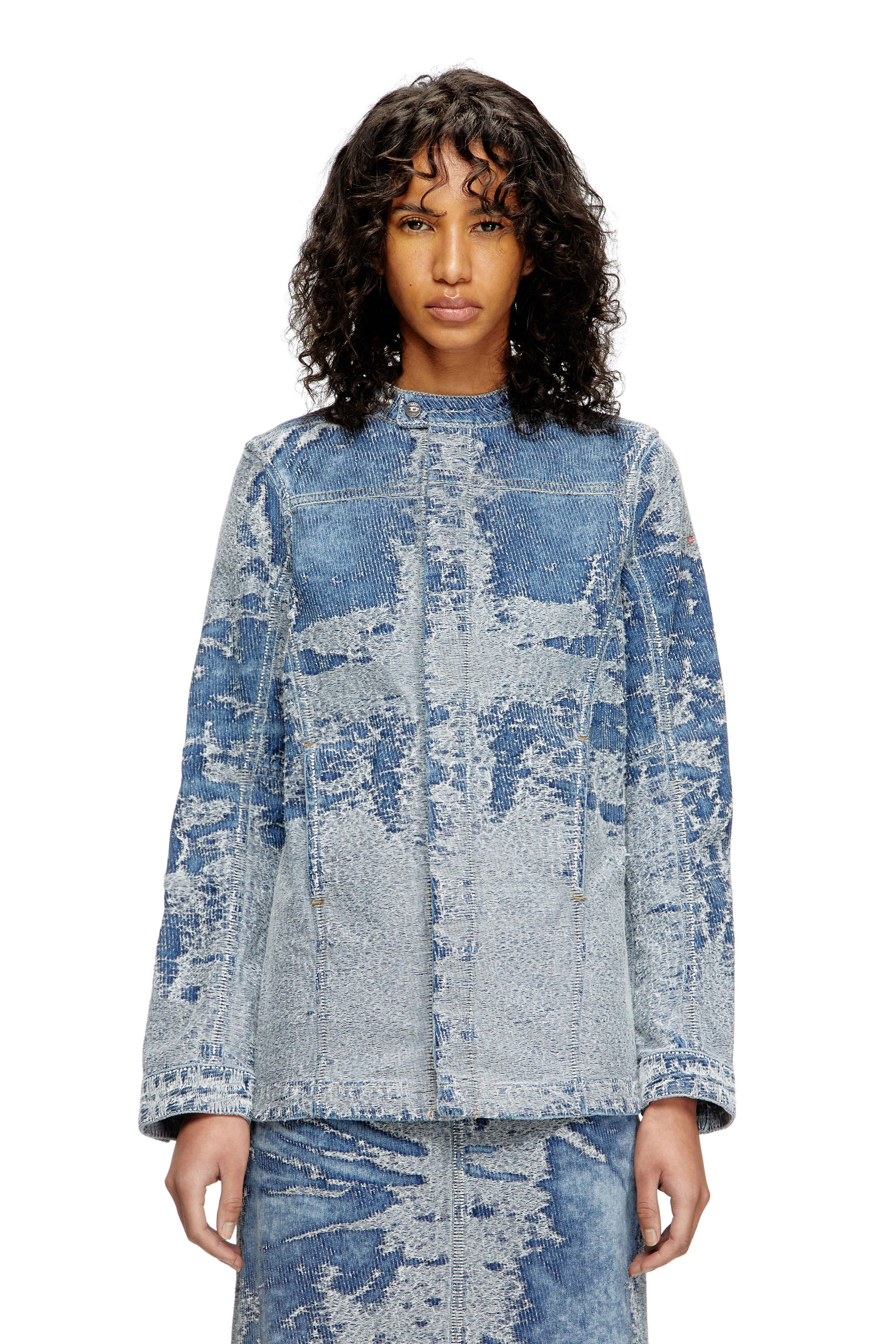 Diesel - DE-MOR-S1, Woman's Jacket in distressed jacquard denim in Medium blue - 3