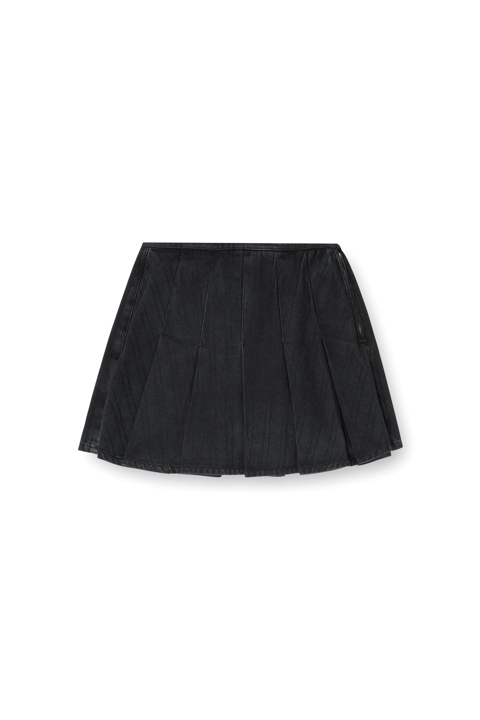Diesel - DE-SHERO, Woman's Pleated skort in pinstriped denim in Black/Dark grey - 2