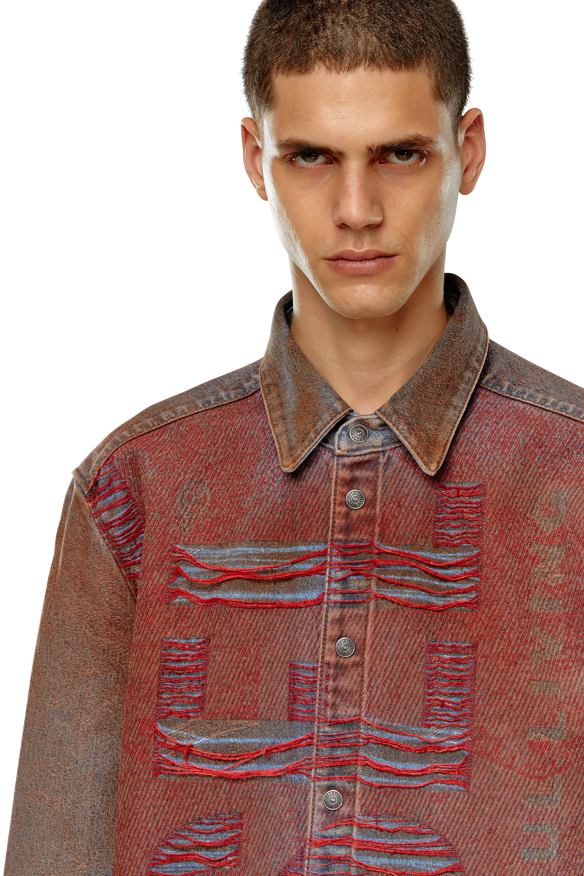 Diesel - D-SIMPLY-OVER-S, Man Denim shirt with jacquard logo in Multicolor - Image 3