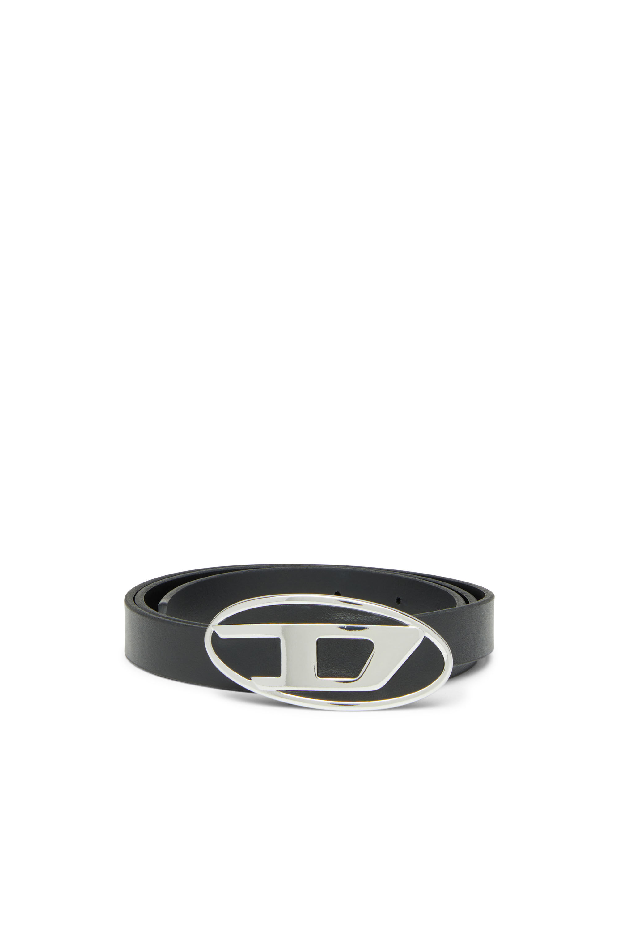 Diesel - B-1DR 20, Woman Leather belt with oval D buckle in Black - Image 1