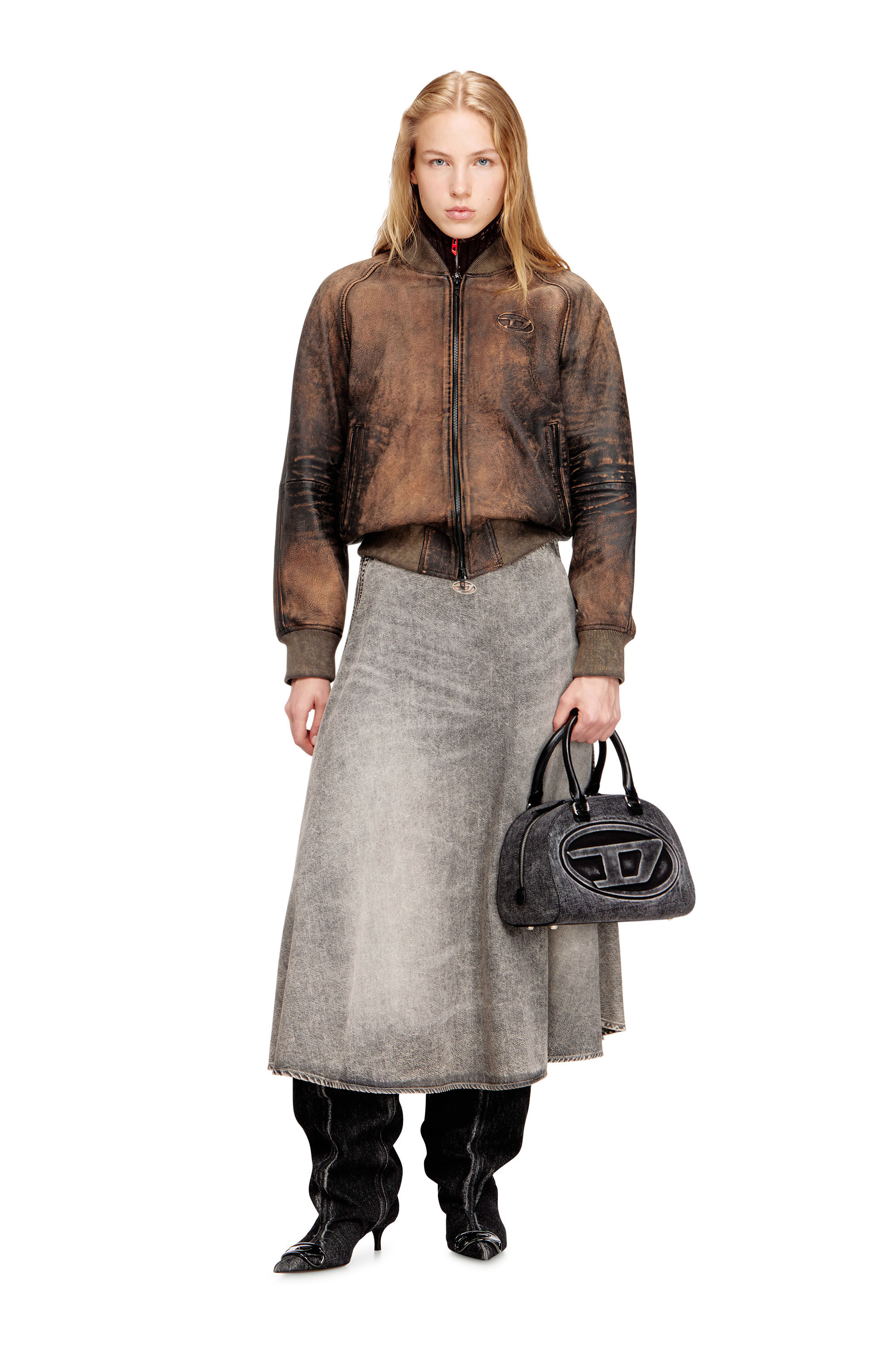 Diesel - 1DR DOME TOP HANDLE, Woman's 1DR Dome-Bowling bag in washed denim in Grey - 6