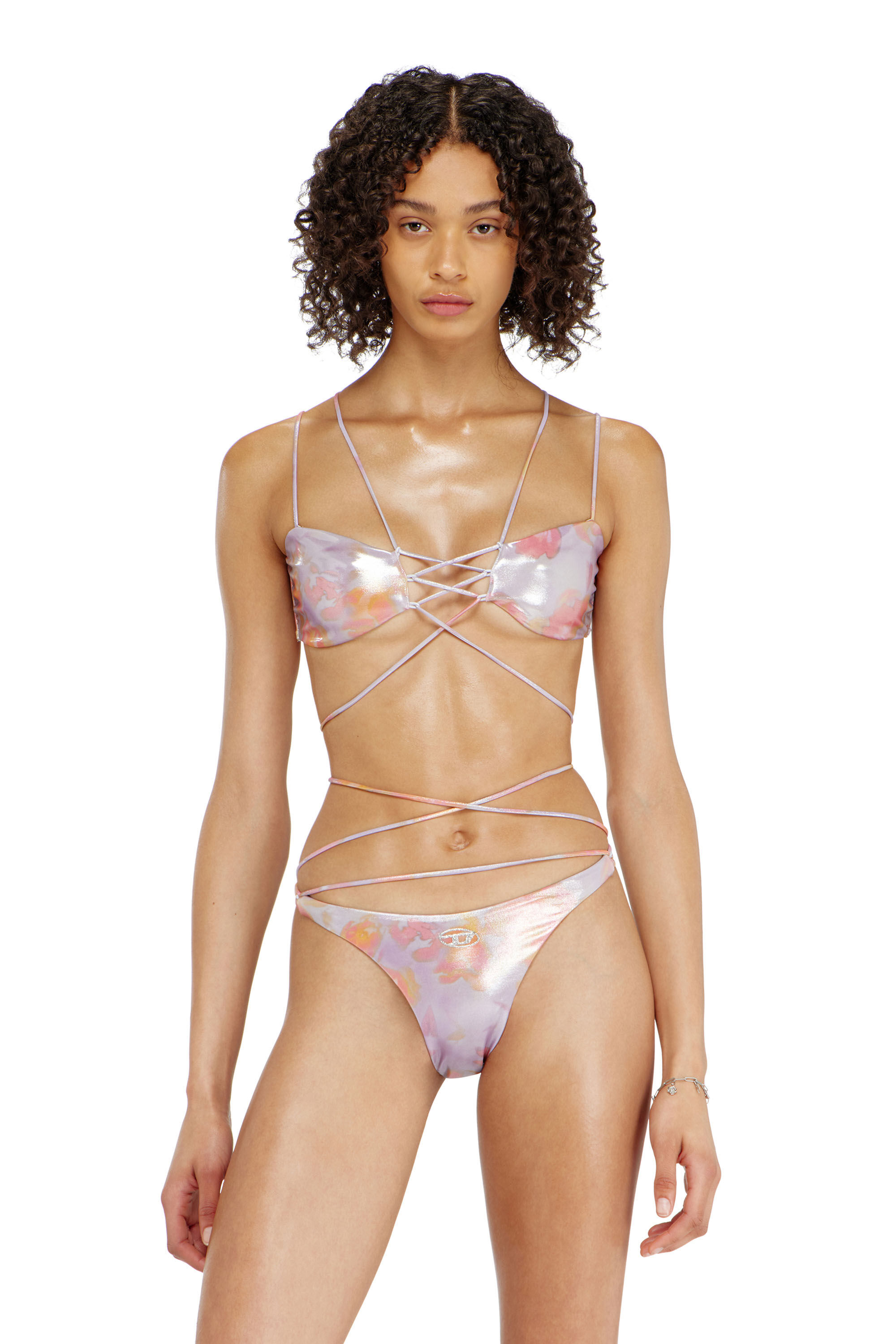 Diesel - NADINE-UTLT, Woman's Strappy metallic bikini top with floral print in null - 1