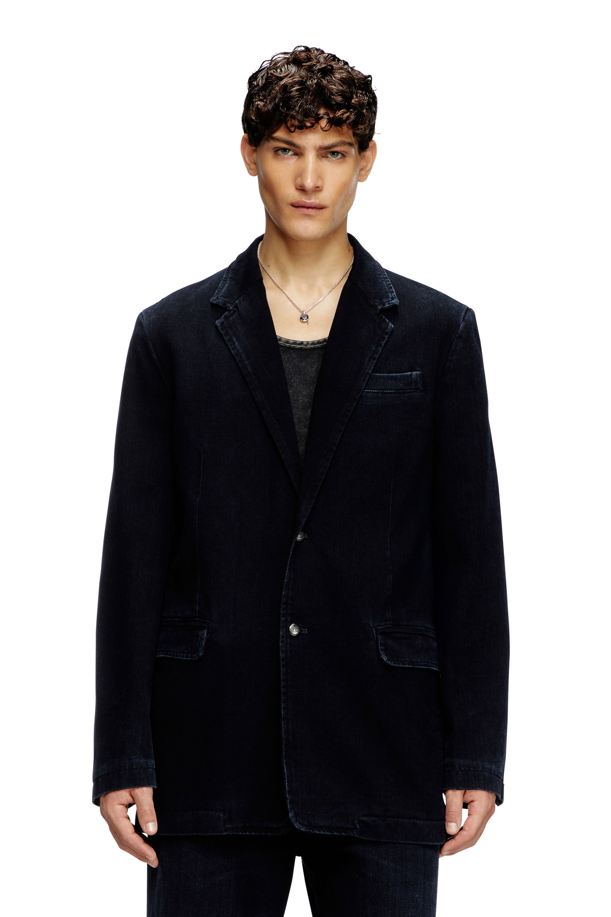 Diesel - D-REGER-D, Unisex's Blazer in streaky denim in Dark Blue - 2