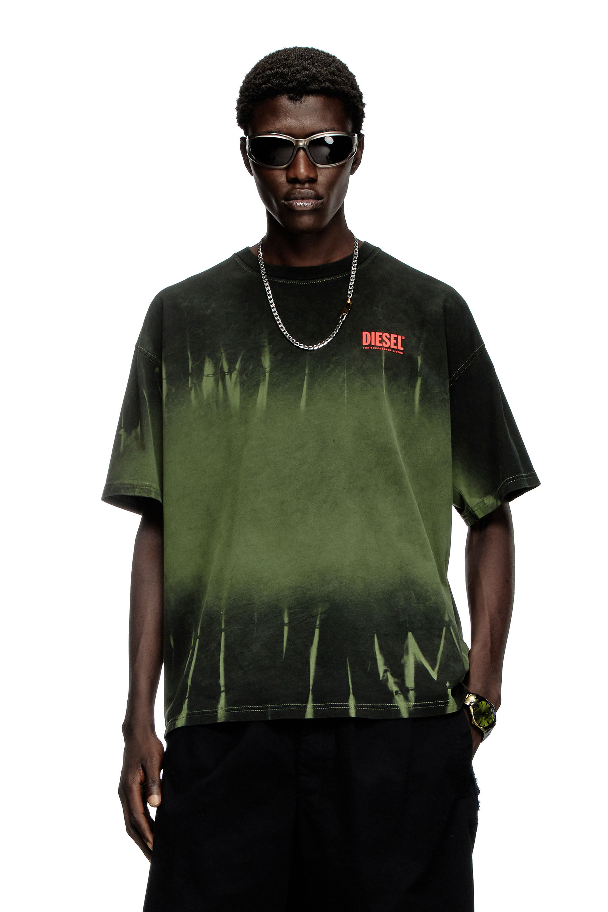 Diesel - T-BOXT-R3, Man's Tie-dye T-shirt with logo print in Dark Green - 3