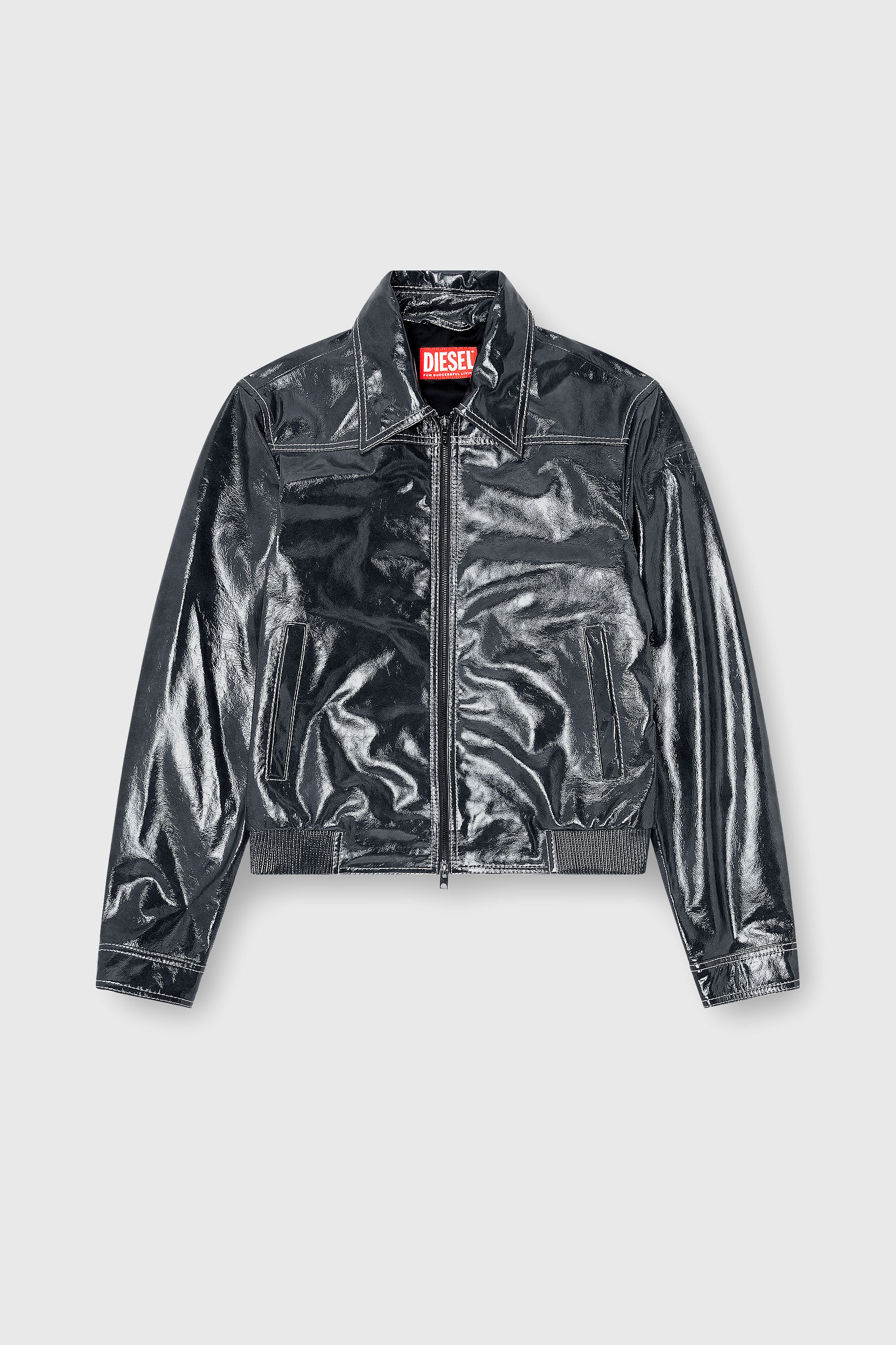 Diesel - L-ADDI, Man's Patent-leather jacket in Dark grey - 2