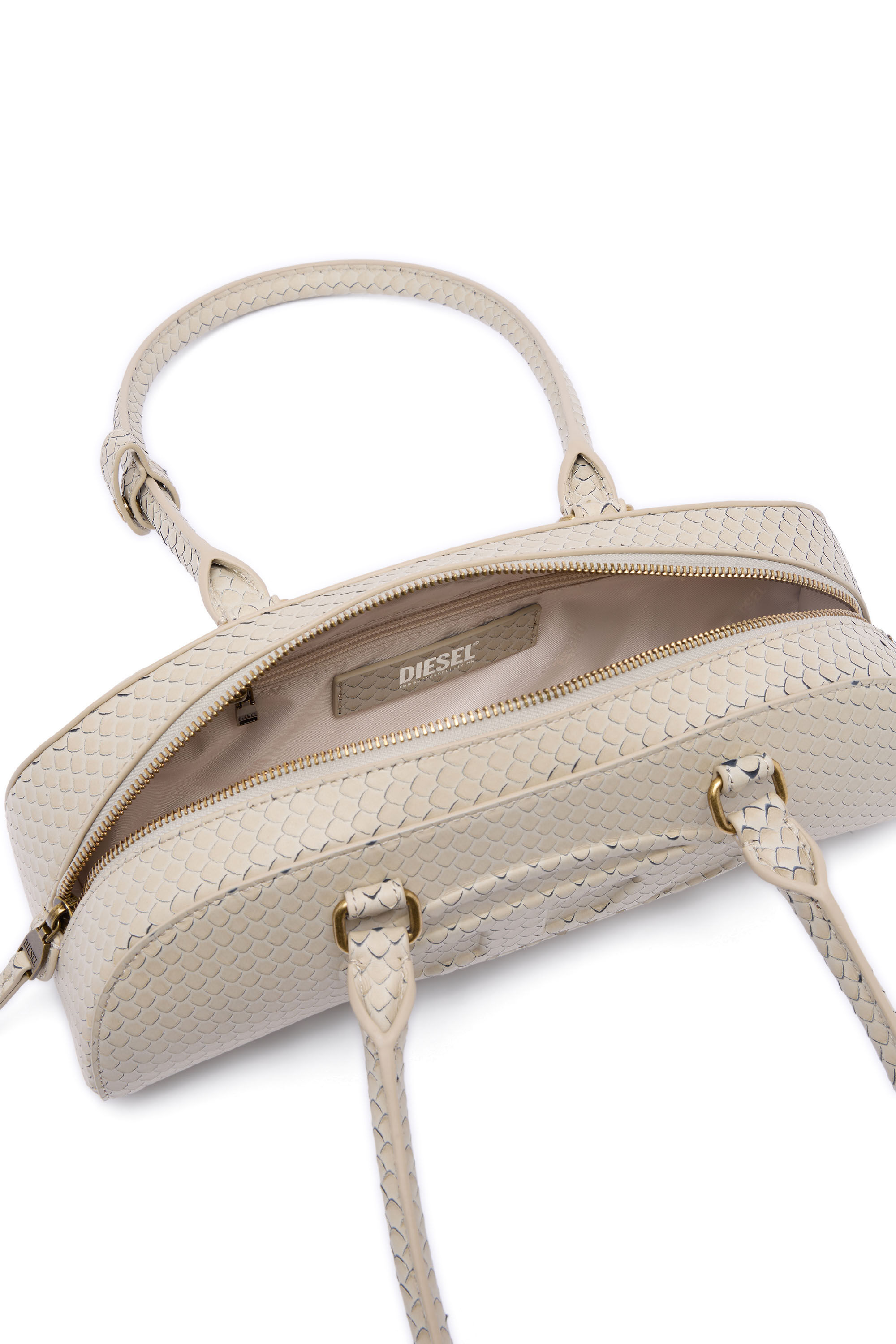 Diesel - 1DR DOME SHOULDER EW, Woman's 1DR Dome-Elongated bowling bag in snake-effect leather in Beige - 4