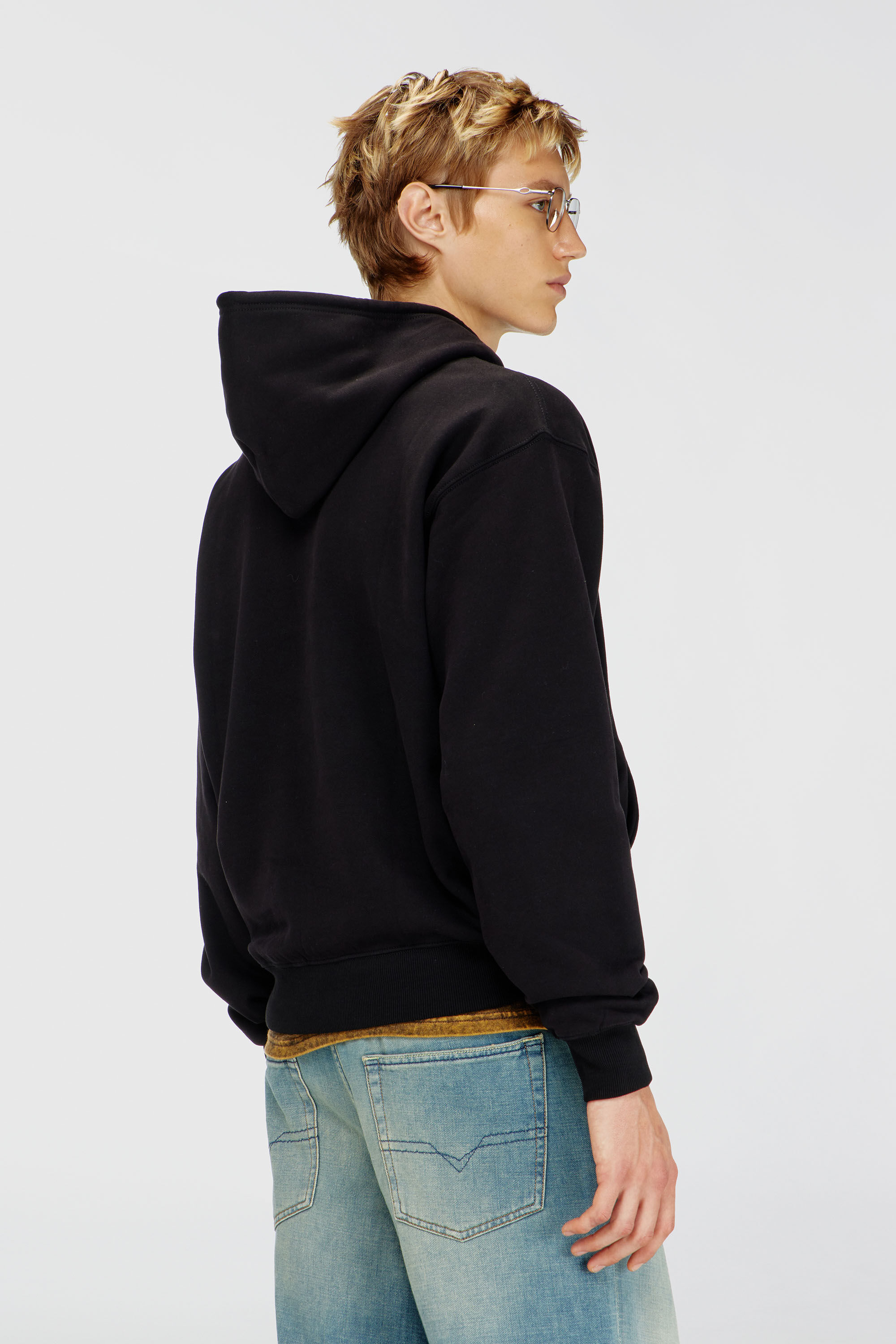 Diesel - S-LUK-H-T92, Man's Cotton hoodie with tonal Oval D logo embroidery in Black - 4