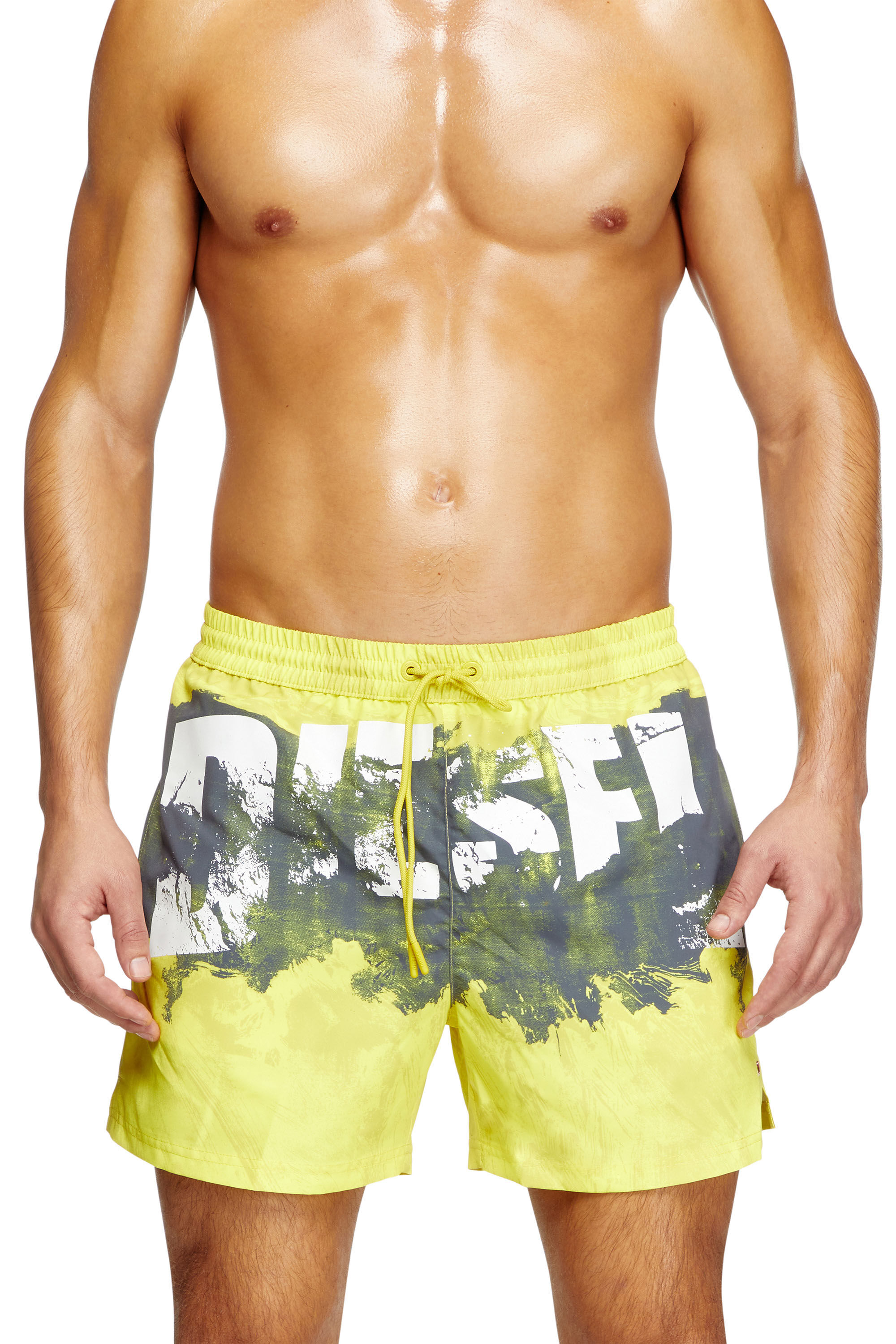 Diesel - KEN-37-D-POP, Man's Mid-length swim shorts with graphic print in Yellow - 1