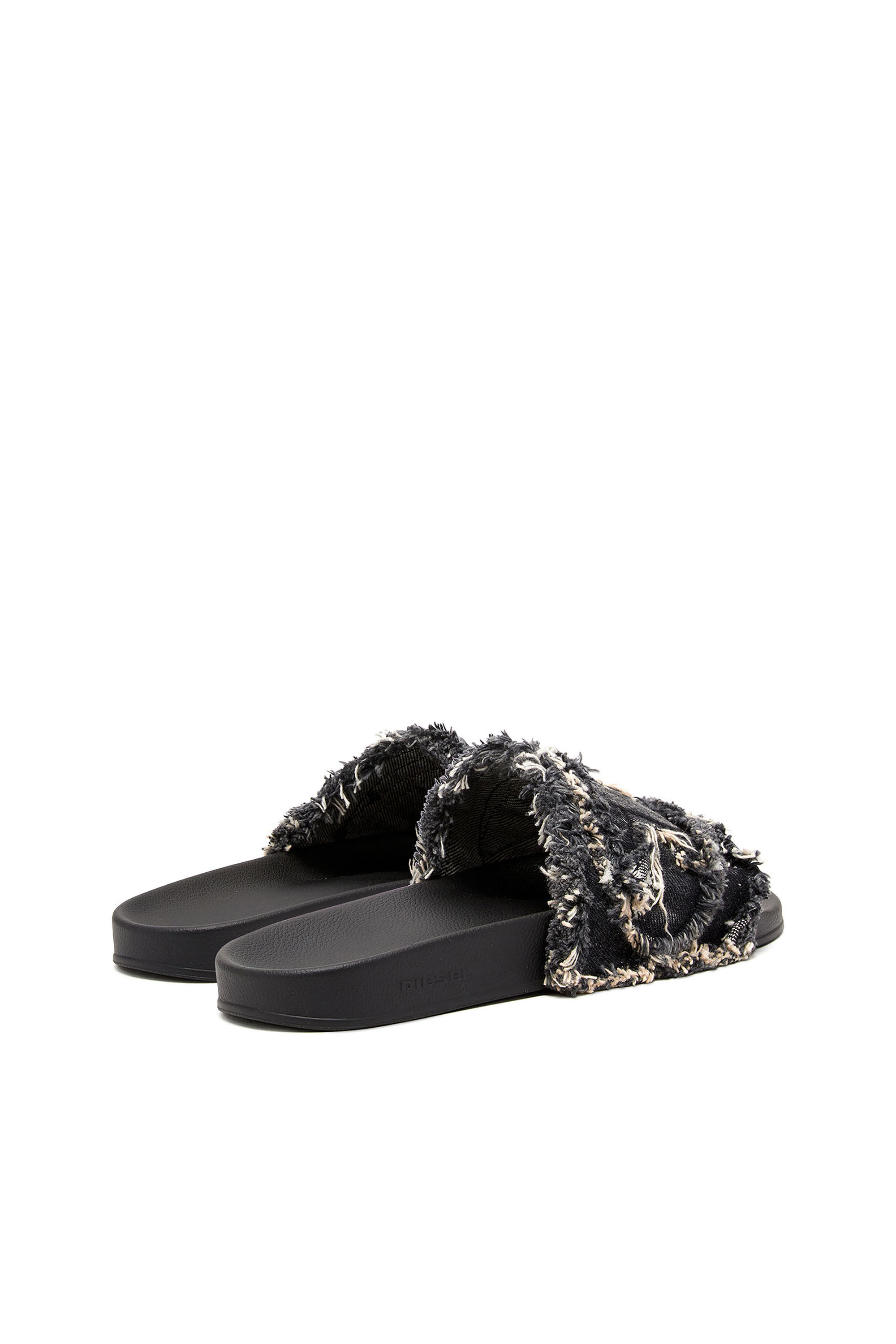 Diesel - SA-SLIDE D DENIM, Woman's Sa-Slide D-Fringed denim slides in Black - 3