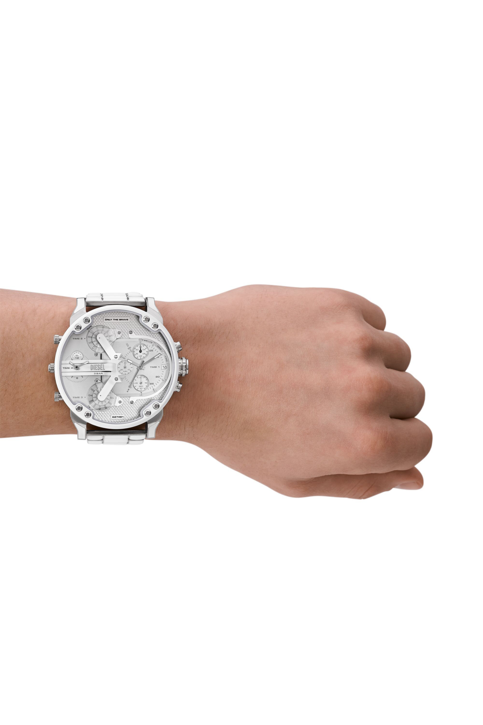 Diesel - DZ7481, Man's Mr. Daddy 2.0 white and stainless steel watch in Silver - 4