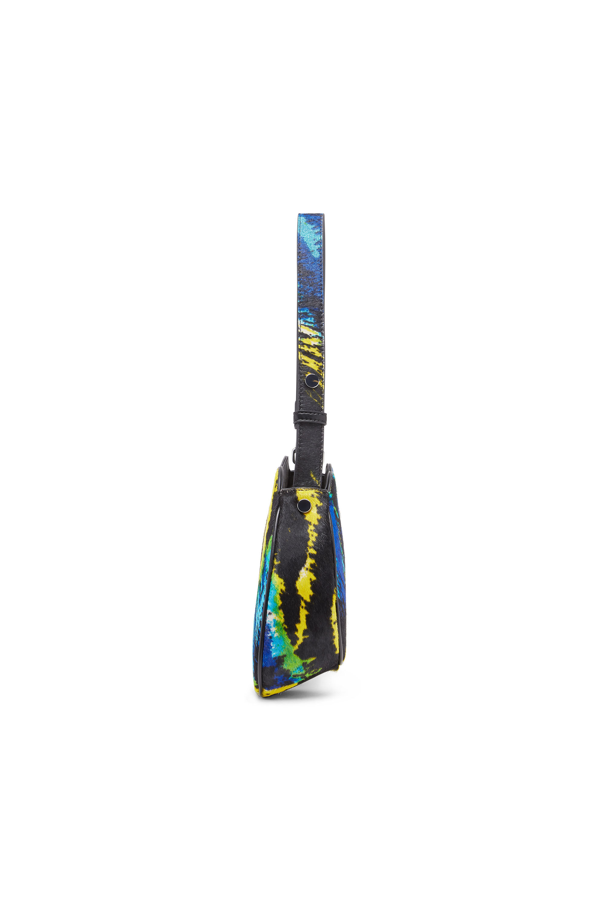 Diesel - PLAY SHOULDER, Woman's Play-Shoulder bag in tiger-print calf hair in Yellow/Blue - 4