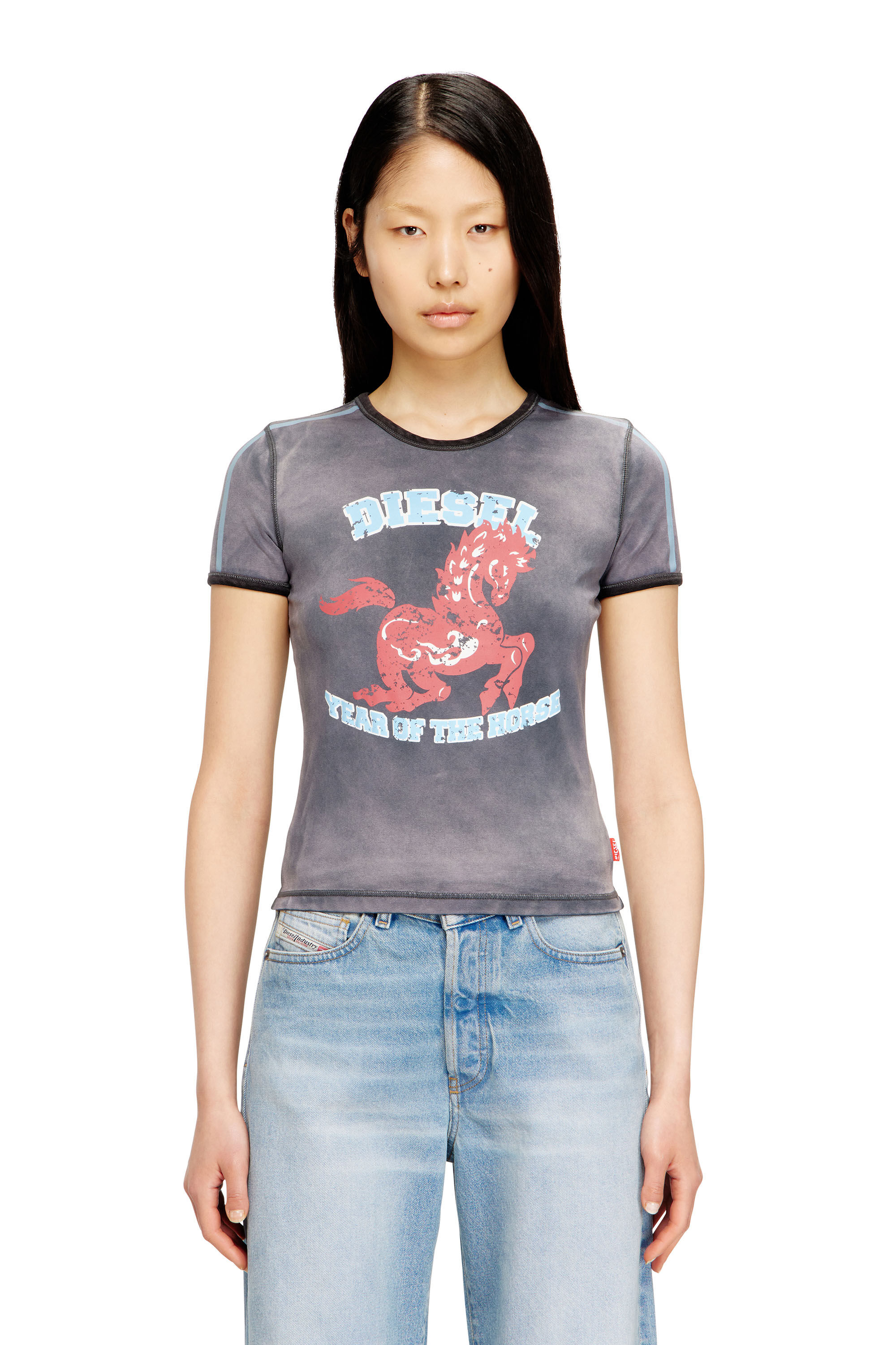 Diesel - CL-T-UNCUTIE-HORSE, Woman's Cotton stretch T-shirt with horse graphic print in Black - 3