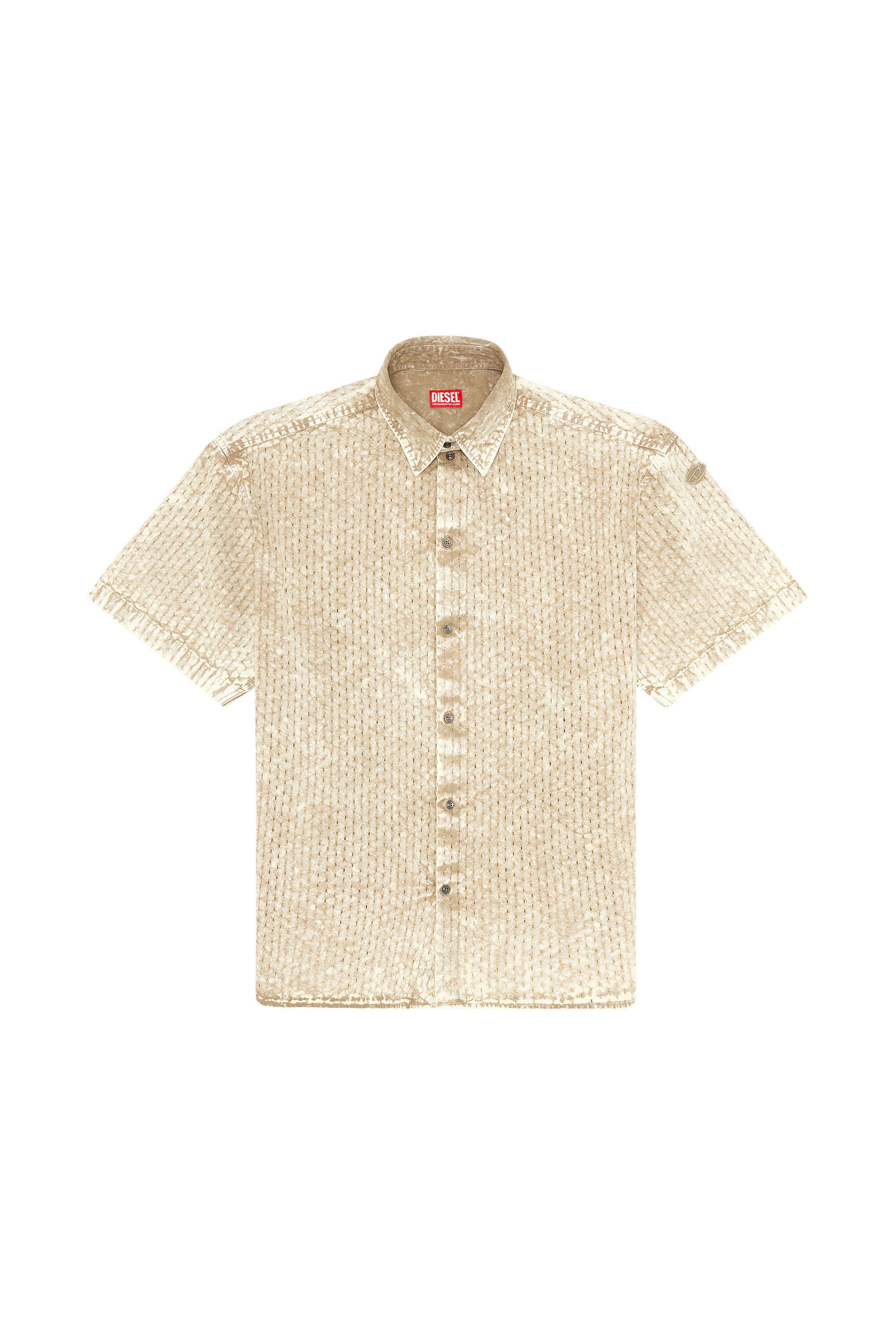 Diesel - S-LAZER, Man Perforated acid-wash short-sleeve shirt in Brown - Image 4