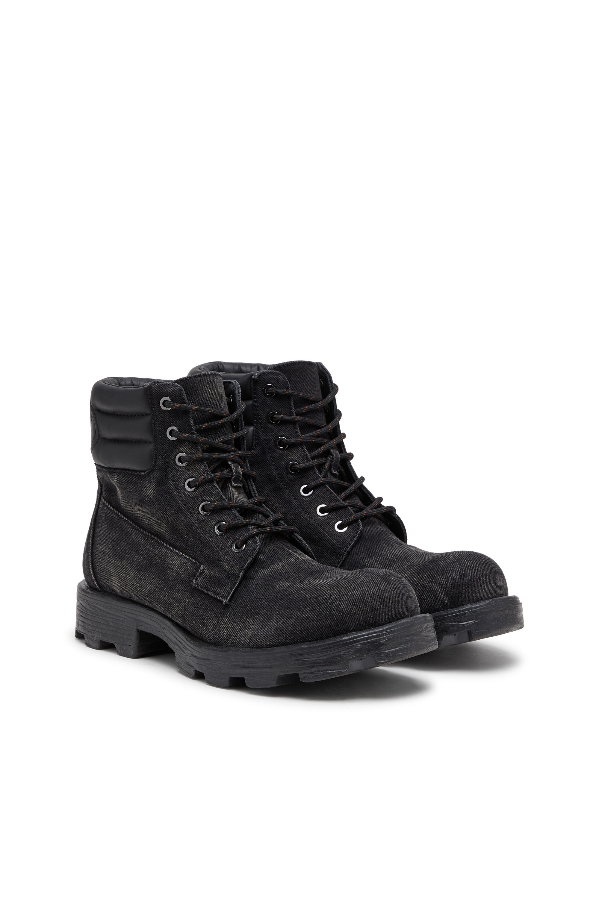 Diesel - D-HAMMER LACE UP, Man's D-Hammer-Combat boots in denim and leather in Black - 2