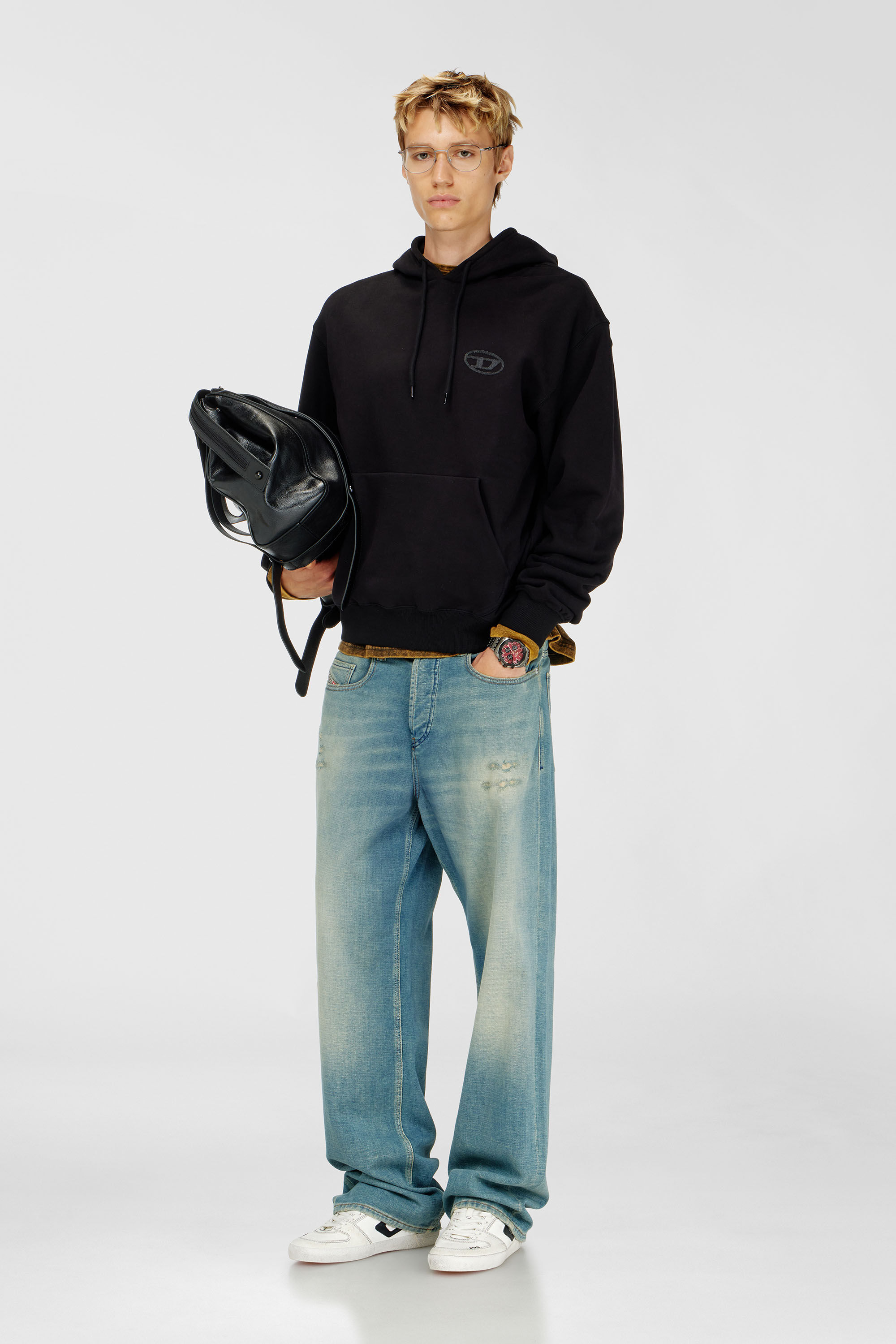 Diesel - S-LUK-H-T92, Man's Cotton hoodie with tonal Oval D logo embroidery in Black - 1