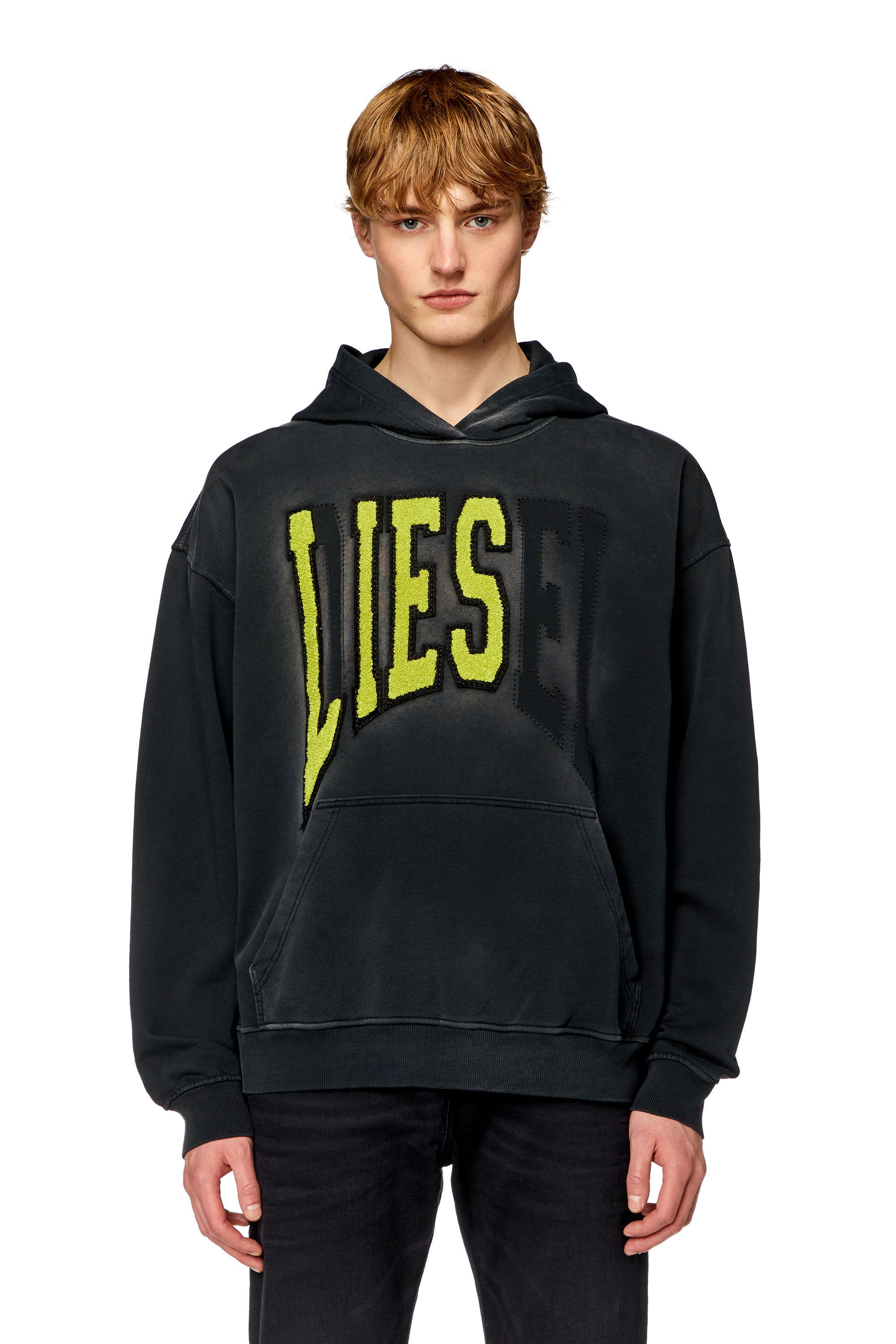 Diesel - S-BOXT-HOOD, Man College hoodie with LIES patches in Black - Image 1