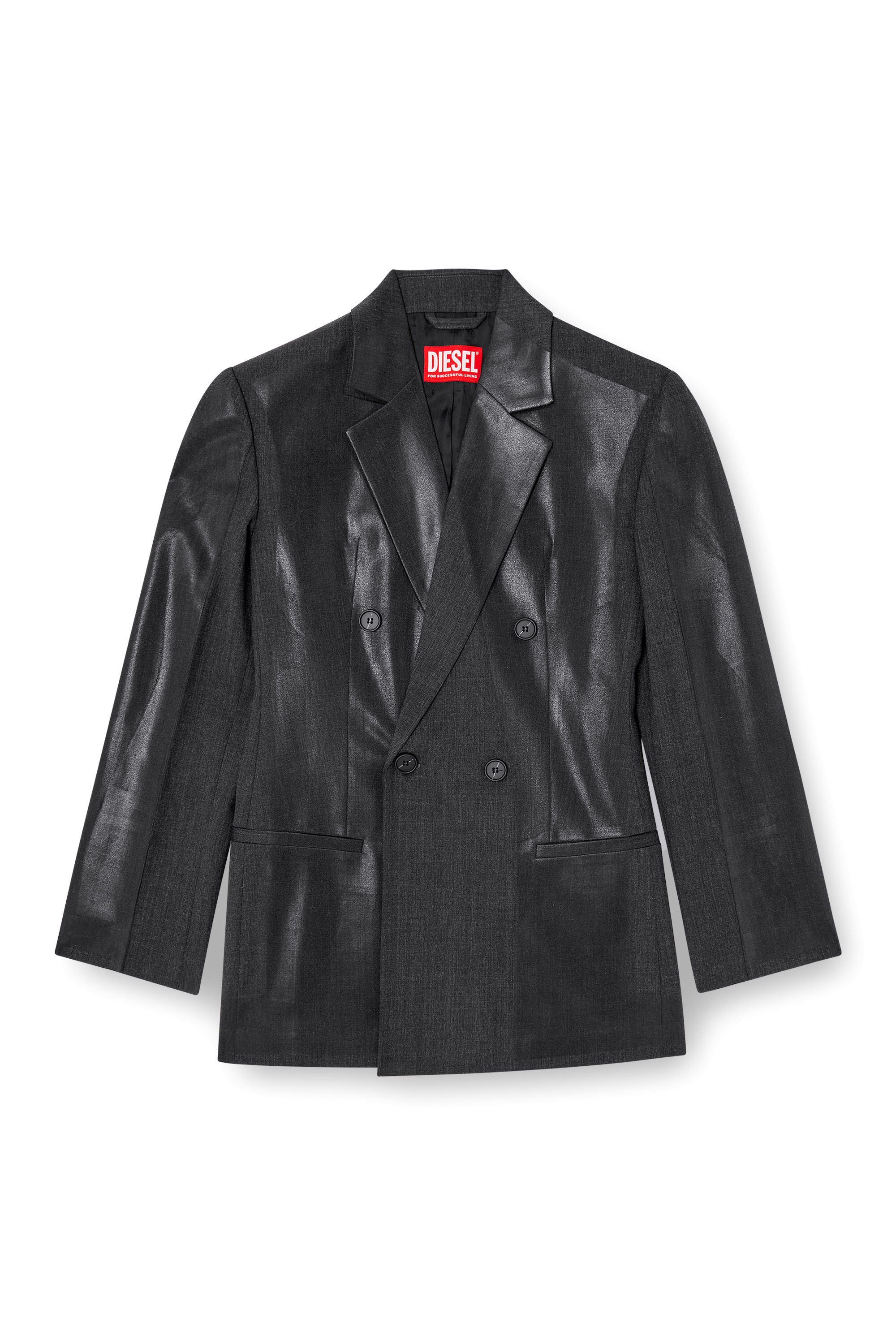 Diesel - G-ALLANT, Woman's Double-breasted blazer with coated front in Black - 2