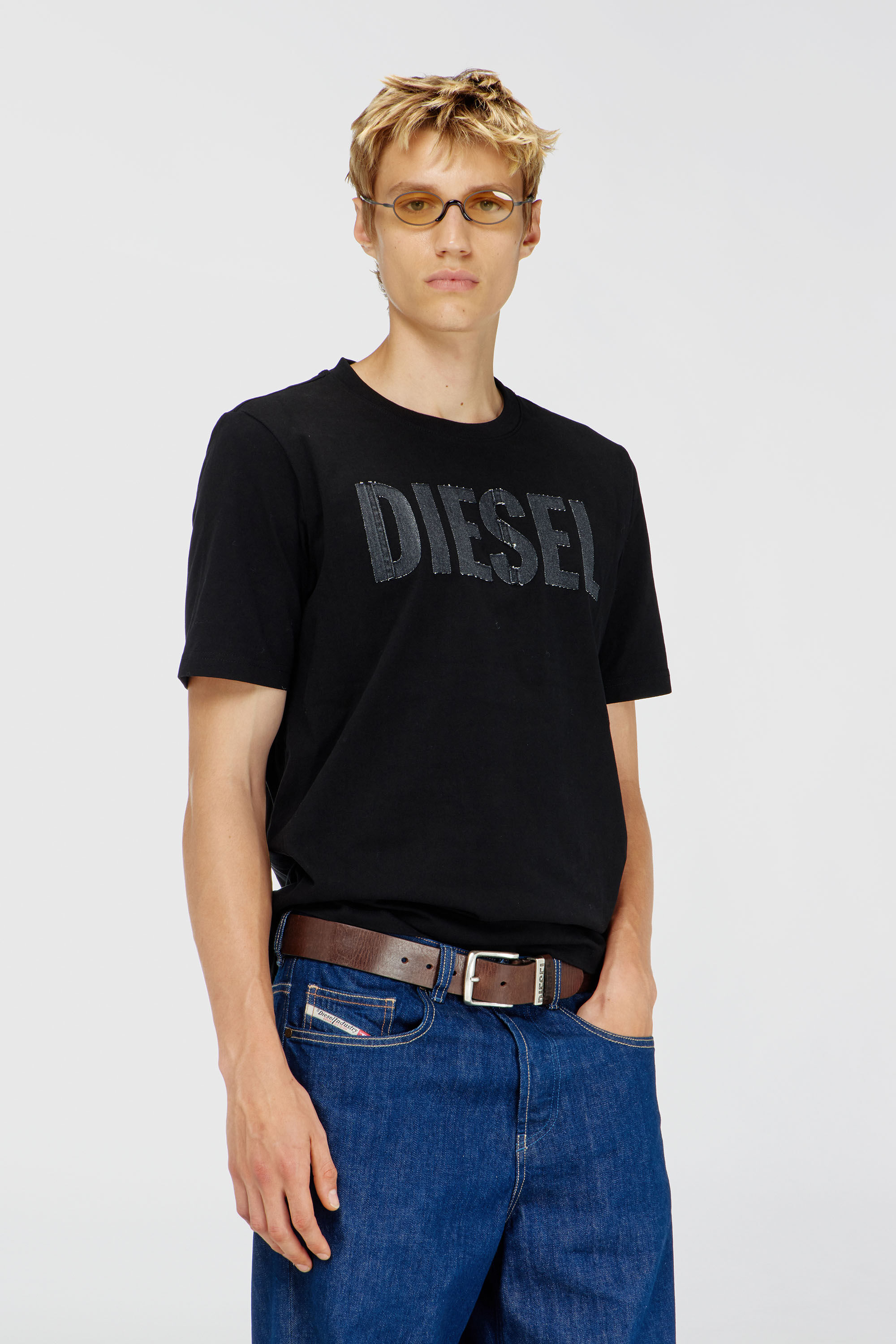 Diesel - T-JUST-APP-T92, Man's Cotton T-shirt with tonal Diesel logo print in Black - 3