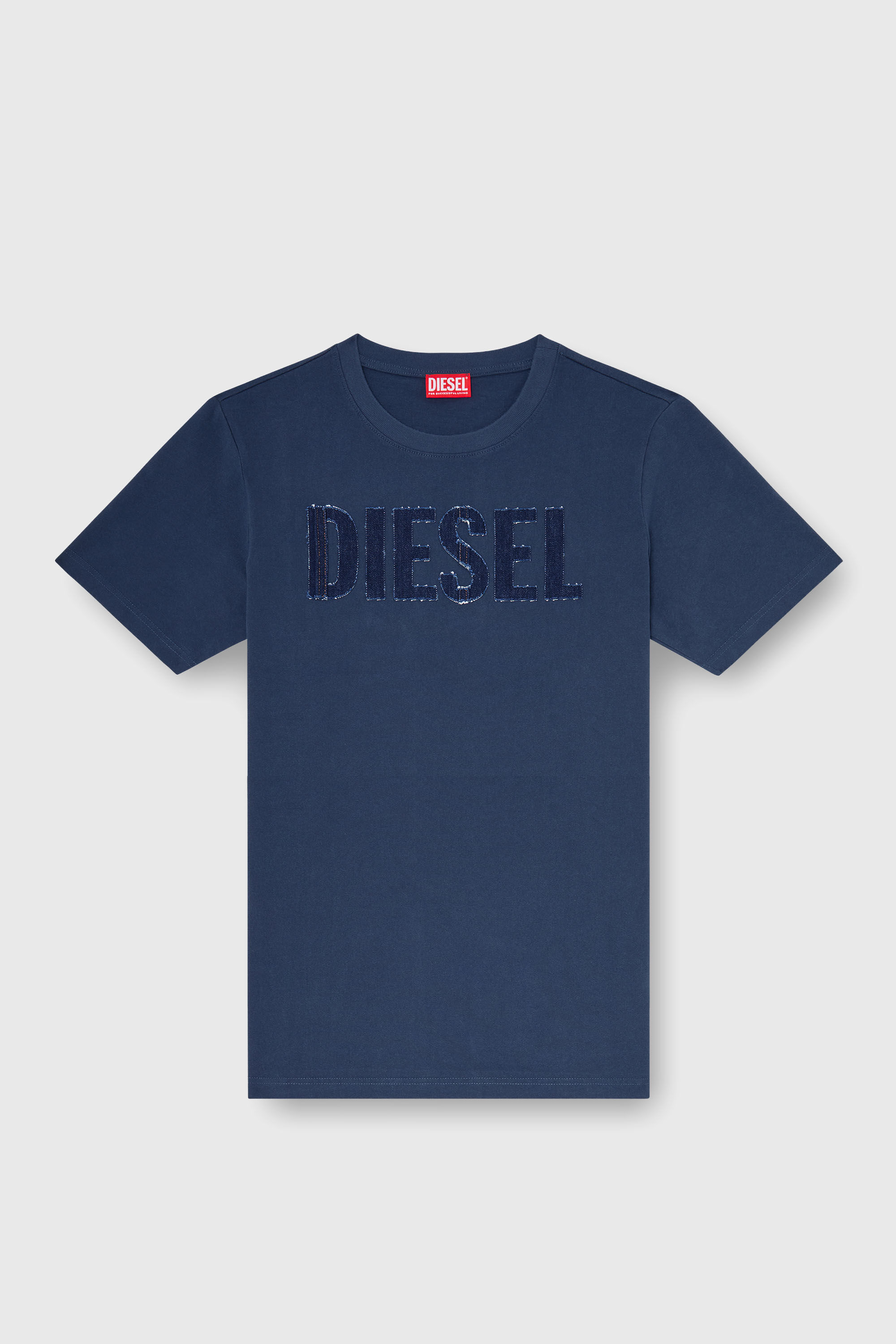 Diesel - T-JUST-APP-T92, Man's Cotton T-shirt with tonal Diesel logo print in Blue - 2