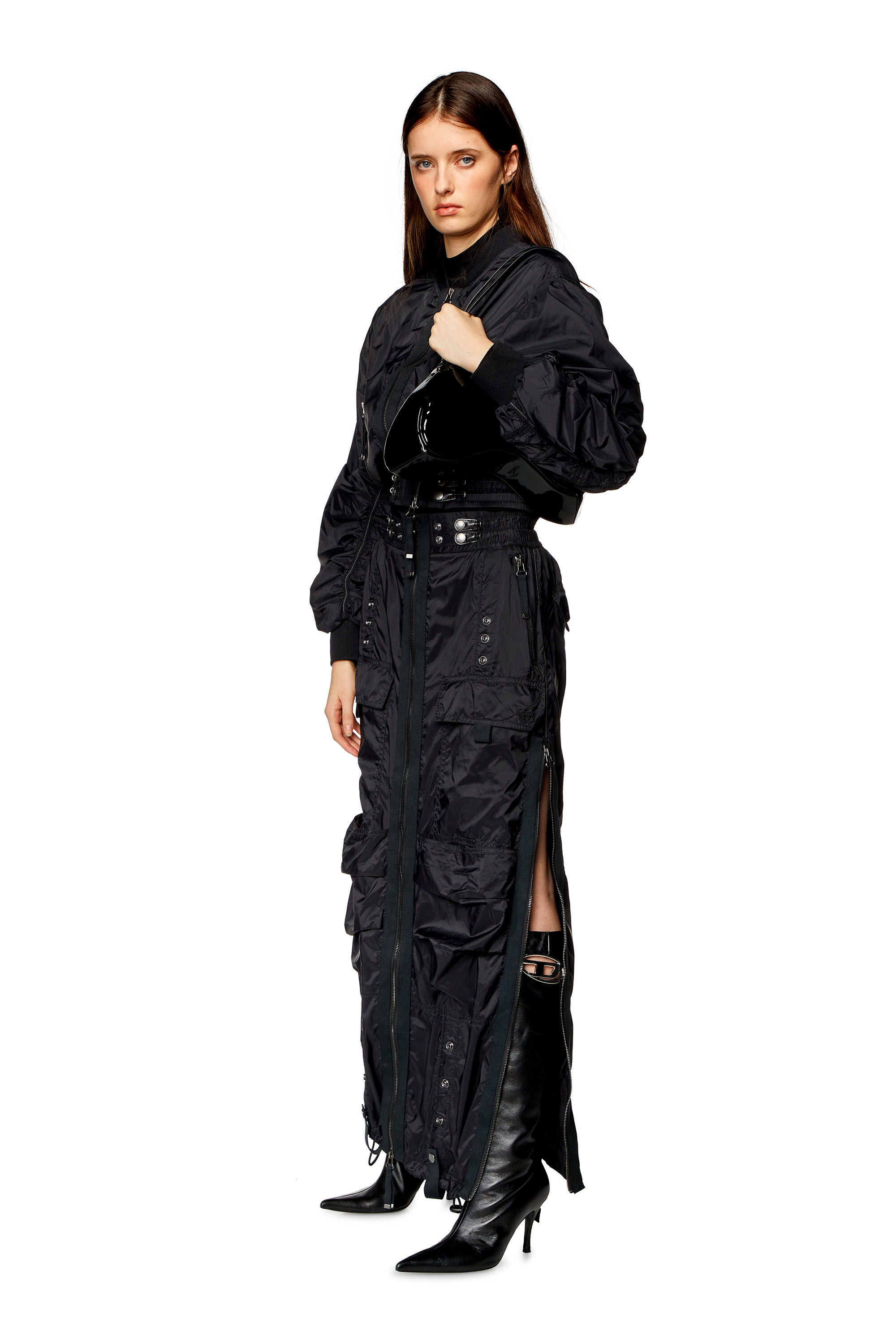 Diesel - O-CREP, Woman's Long skirt with cargo pockets in Black - 1
