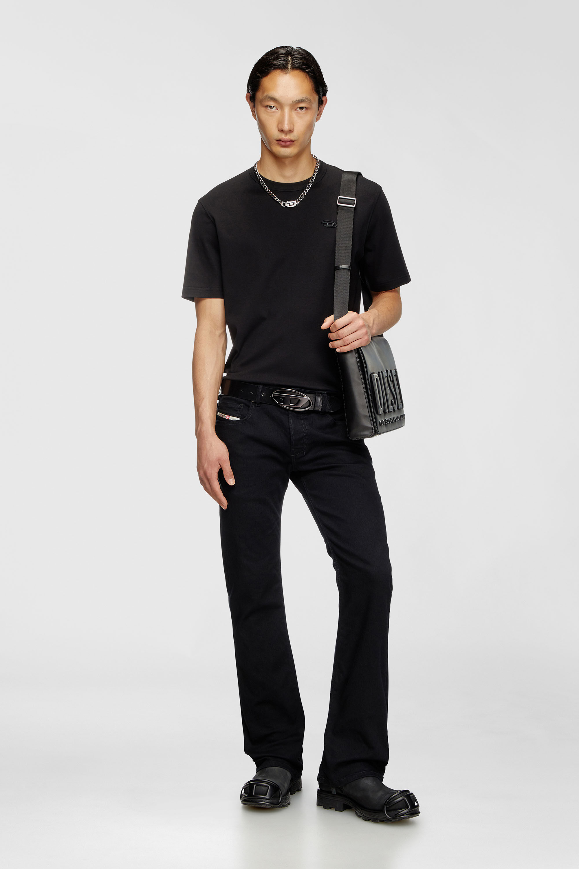 Diesel - T-ADJUST-SLITS-R17, Man's T-shirt with tonal logo embroidery in Black - 1