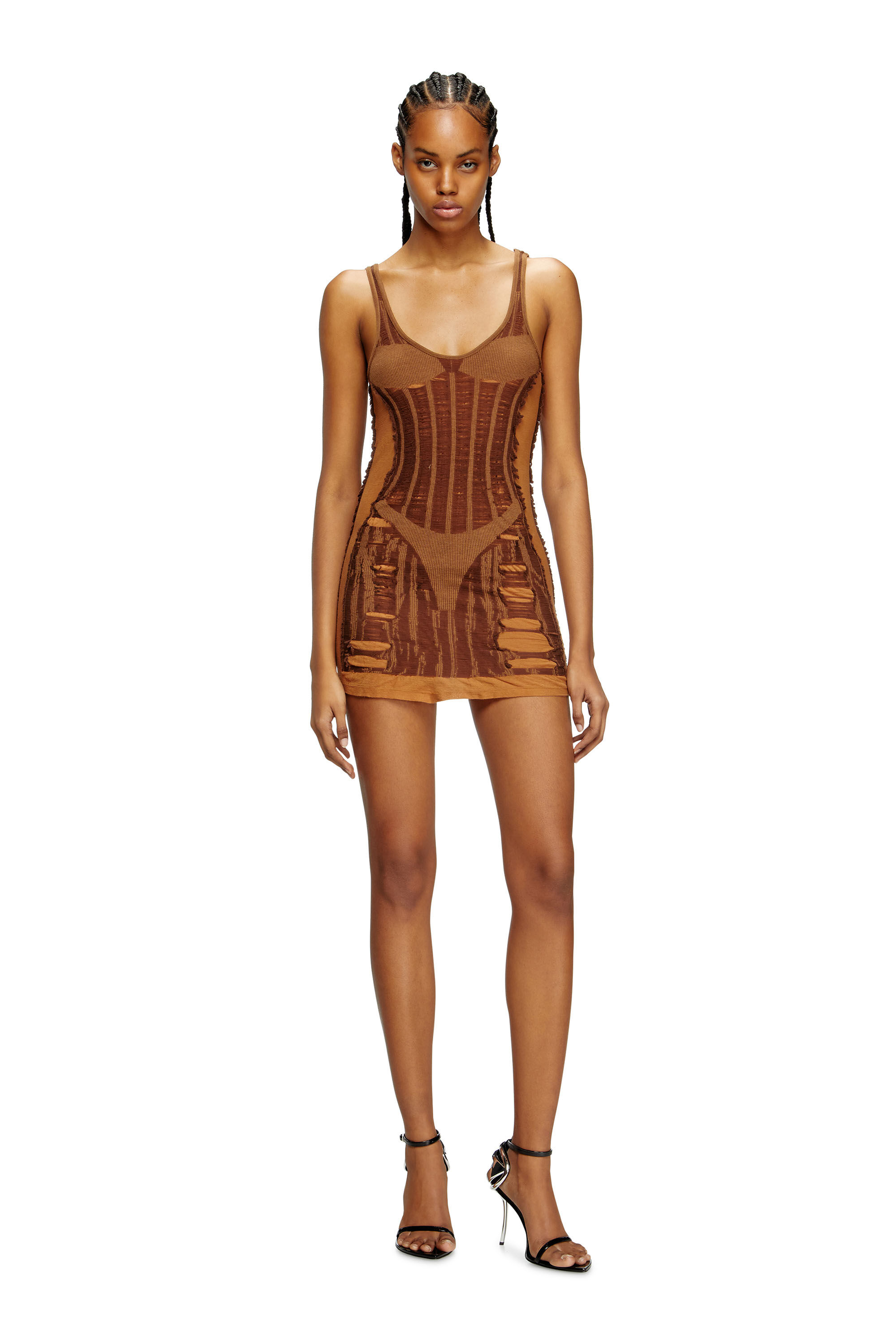 Diesel - M-CALIMERA-SHORT, Woman's Mini dress in distressed second-skin knit in null - 1